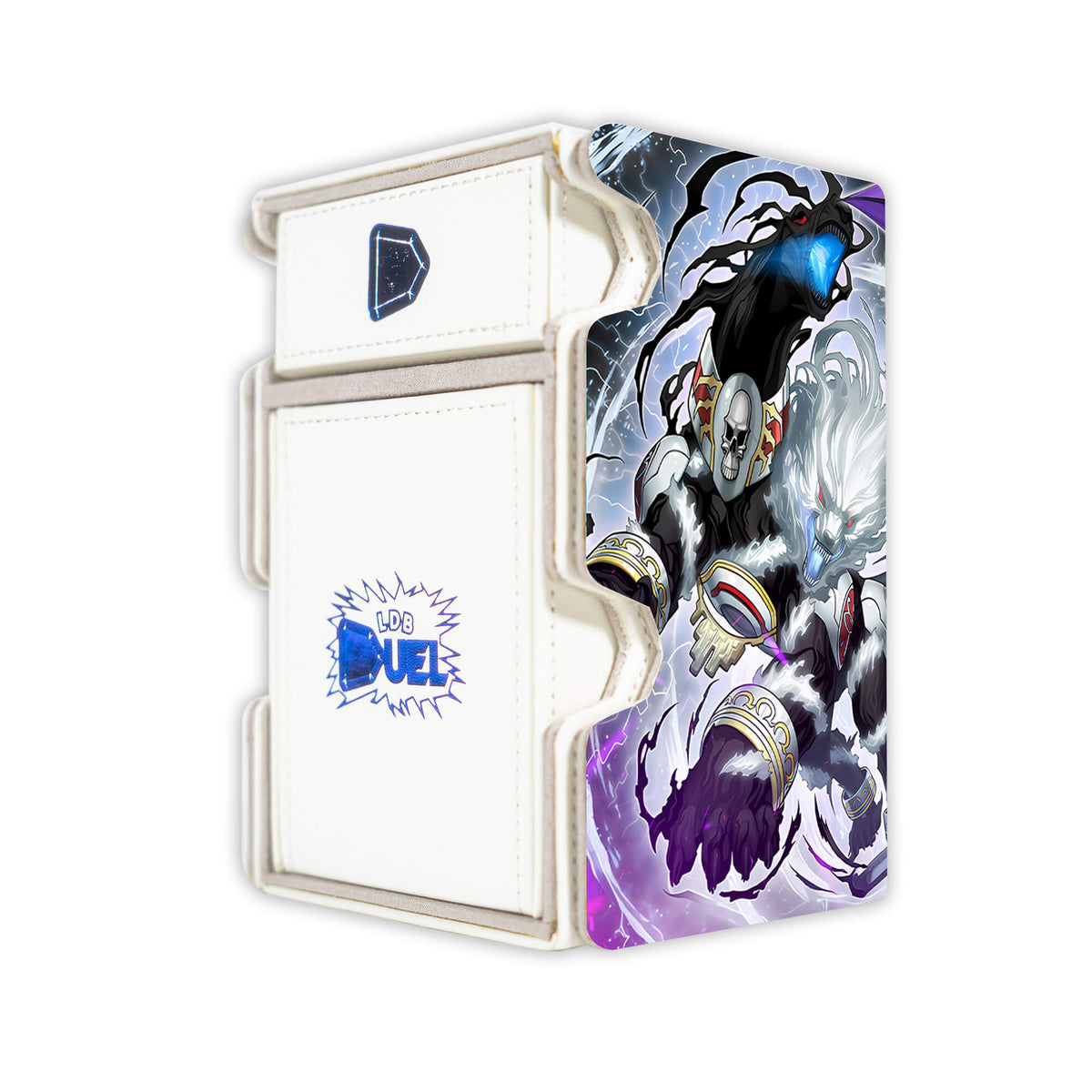 Here is the Right View of the Chaos Archetype Mach 3 White Deck Box. Chaos-Angel-yugioh-deck-tray-dice-tray-LDB-Duel