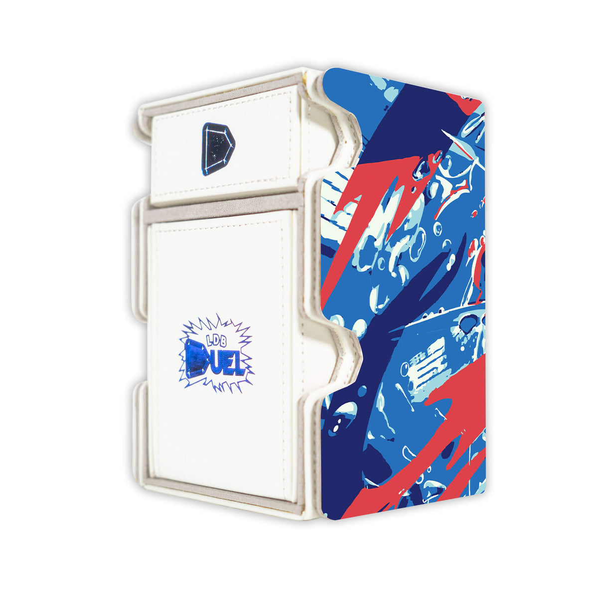 Here is the Right View of the Chaos Rising: Greninja Mach 3 White Deck Box. Froakie-pokemon-deck-tray-dice-tray-LDB-Duel