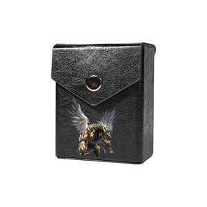 Enhance your TCG storage with the Chimera the Flying Mythical Beast Mach 2 Black deck box, available in options for 60 or 80 single-card sleeves. Sold by LDB Duel. Crafted from durable faux leather, it includes a built-in belt loop, a strong magnetic snap, and showcases our exclusive Chimera the Flying Mythical Beast design—ideal for TCG enthusiasts on the move! Chimera-Fusion-yugioh-mtg-pokemon-tcg-accessories-card-storage-LDB-Duel-black