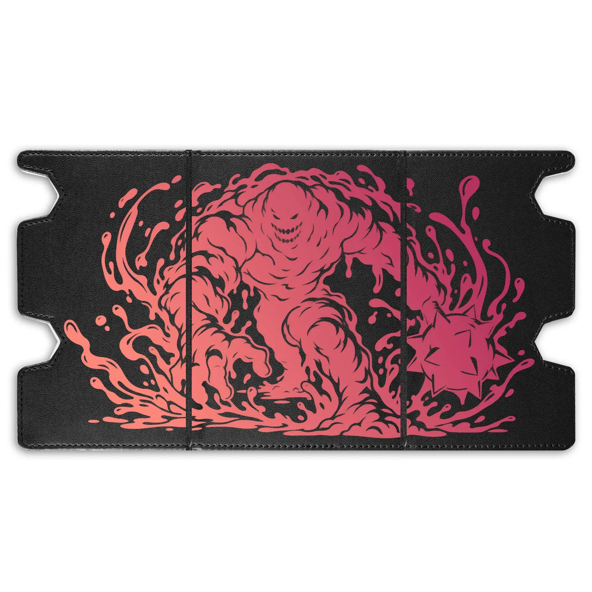 Here is the Full Lid Design of the Clayface Mach 3 Black Deck Box. Villain-mtg-custom-art-leather-durable-LDB-Duel