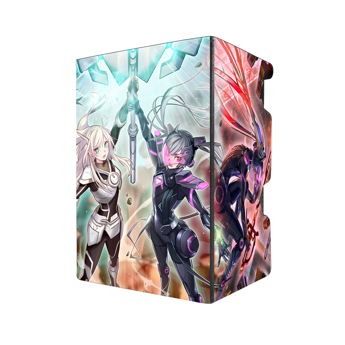 Here's another quality black deck box from LDB Duel featuring our exclusive Combined Maneuver - Engage Zero! art. Fits all types of trading card games, including Pokémon, Yu-Gi-Oh! and Magic The Gathering. The perfect card holder for the TCG player safely holds up to 100 double-sleeved cards. EVEN in extra thick sleeves. Comes with a pull-out dice tray. Sky-Striker-yugioh-tcg-accessories-card-storage-LDB-Duel