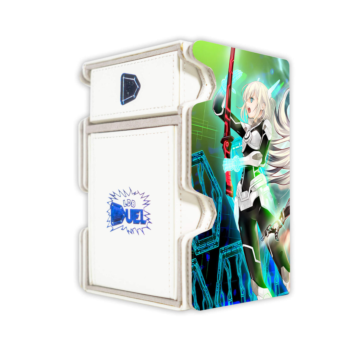 Here is the Right View of the Combined Maneuver - Engage Zero! Mach 3 White Deck Box. Azalea-yugioh-deck-tray-dice-tray-LDB-Duel