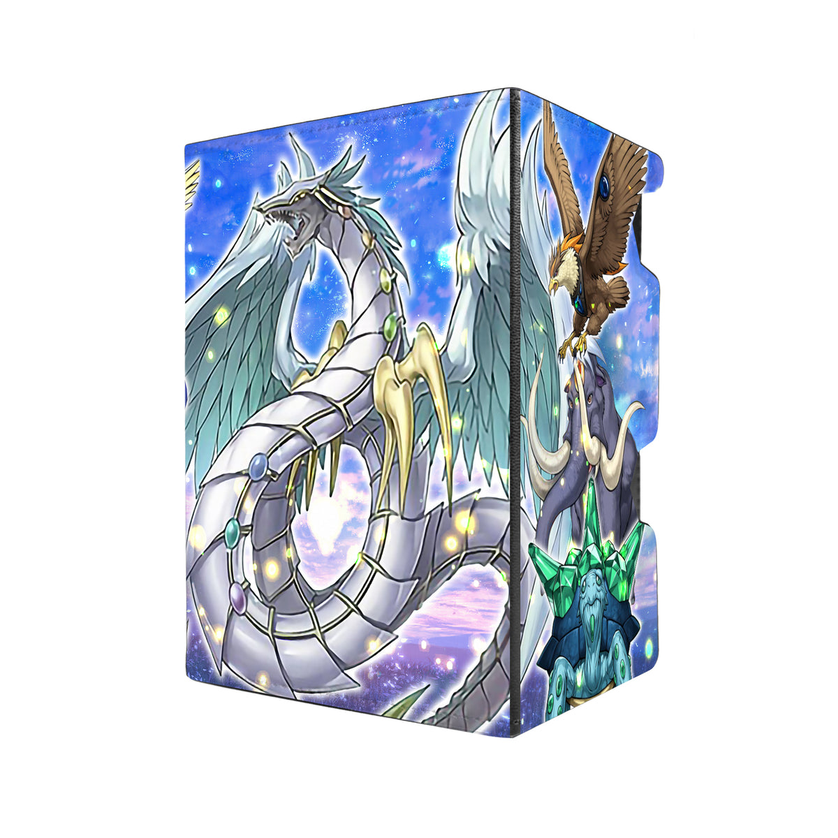 Here's another quality black deck box from LDB Duel featuring our exclusive Crystal Beasts art. Fits all types of trading card games, including Pokémon, Yu-Gi-Oh! and Magic The Gathering. The perfect card holder for the TCG player safely holds up to 100 double-sleeved cards. EVEN in extra thick sleeves. Comes with a pull-out dice tray. Amber-Mammoth-yugioh-mtg-pokemon-tcg-accessories-card-storage-LDB-Duel