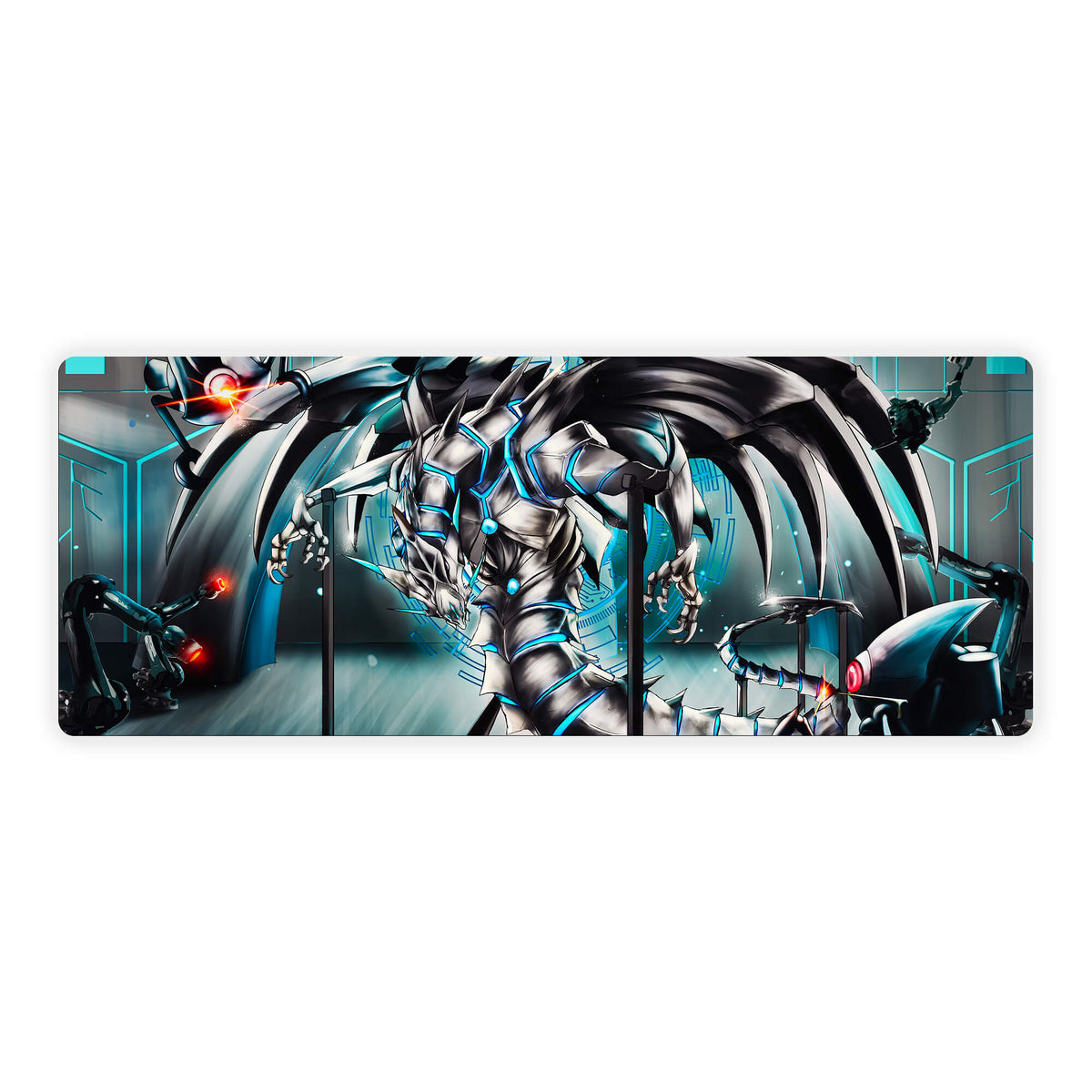 Level up your gaming setup from the LDB Duel featuring our exclusive Cyber Kaiju mouse pad! Designed for gamers who value precision and comfort, this 31x12 inch masterpiece boasts a soft cloth surface for ultra-smooth tracking and a non-slip rubber base for stability during intense battles. Stylish, durable, and machine washable, it's the ultimate accessory for your desk.Syrus-yugioh-mtg-pokemon-custom-artwork-premium-durable-rubber-ldb-duel 