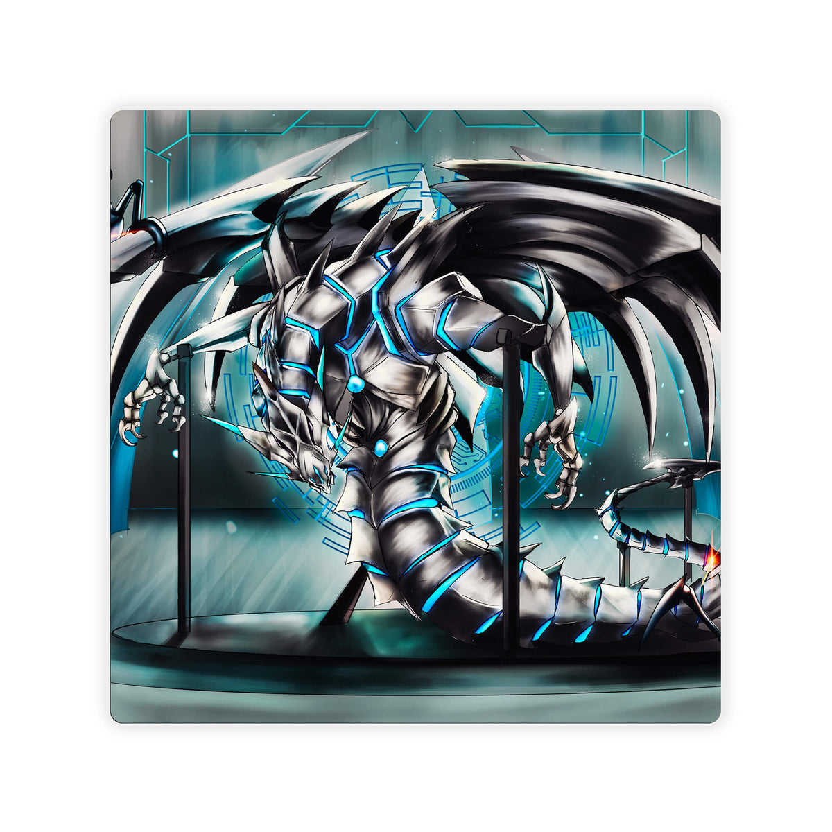 Upgrade your dueling game with LDB Duel featuring our exclusive Cyber Kaiju double mat! Designed with a premium cloth surface for effortless card handling and a sturdy rubber base for maximum stability, this 24x24 inch mat offers both style and practicality. It's card and sleeve-friendly, plus machine washable for easy upkeep! Armored-Cybern-yugioh-mtg-pokemon-custom-artwork-premium-durable-rubber-ldb-duel 