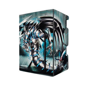 Here's another quality black deck box from LDB Duel featuring our exclusive Cyber Kaiju art. Fits all types of trading card games, including Pokémon, Yu-Gi-Oh! and Magic The Gathering. The perfect card holder for the TCG player safely holds up to 100 double-sleeved cards. EVEN in extra thick sleeves. Comes with a pull-out dice tray. Eclipse-yugioh-mtg-pokemon-tcg-accessories-card-storage-LDB-Duel