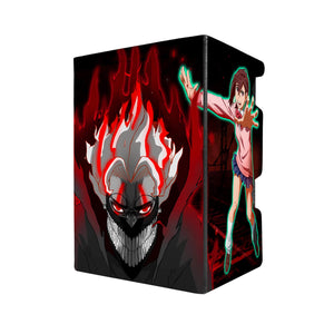 Here's another quality black deck box from LDB Duel featuring our exclusive Dandadan art. Fits all types of trading card games, including Pokémon, Yu-Gi-Oh! and Magic The Gathering. The perfect card holder for the TCG player safely holds up to 100 double-sleeved cards. EVEN in extra thick sleeves. Comes with a pull-out dice tray. Okarun-yugioh-tcg-accessories-card-storage-LDB-Duel