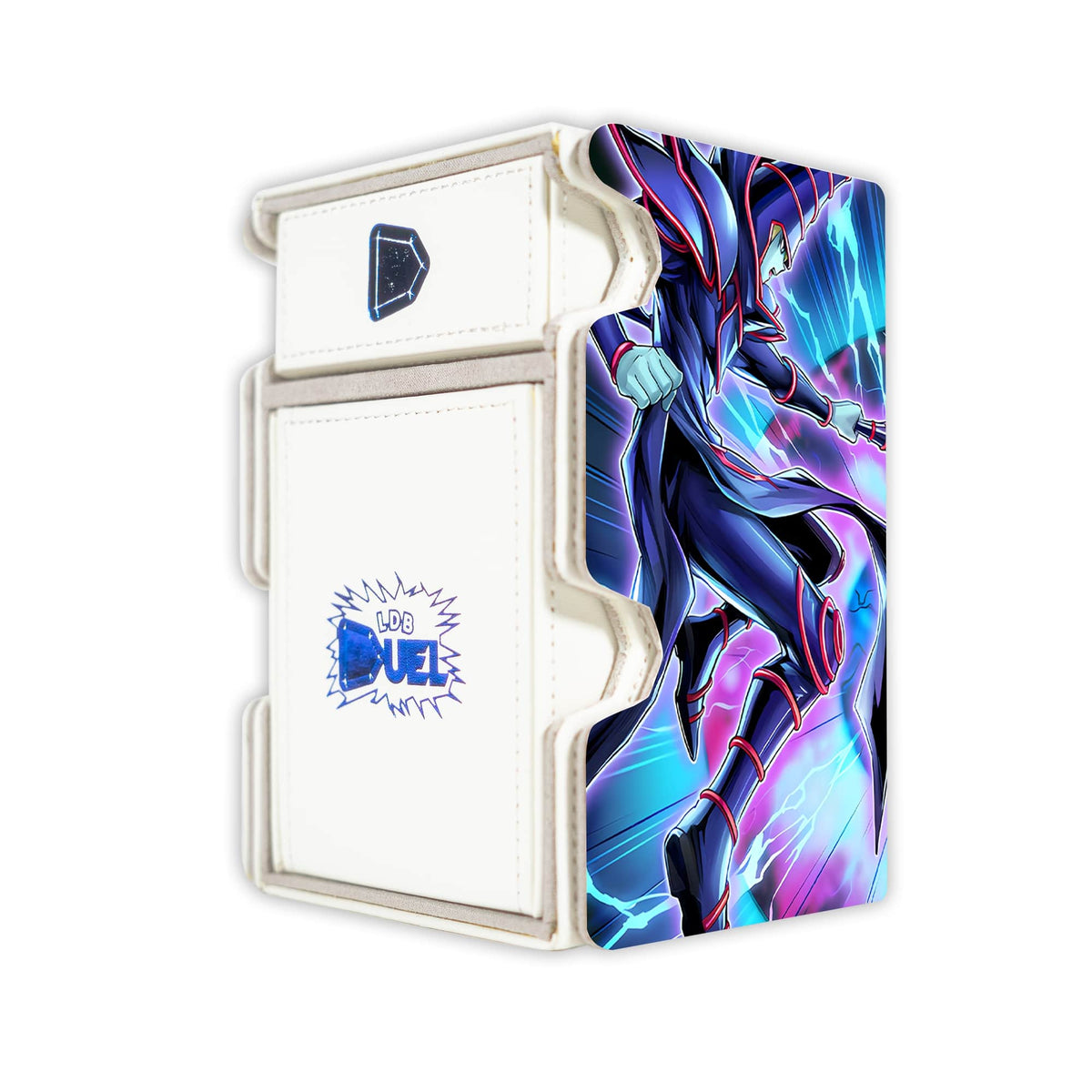Here is the Right View of the Dark Magician of Destruction Mach 3 White Deck Box. Chaos-yugioh-deck-tray-dice-tray-LDB-Duel