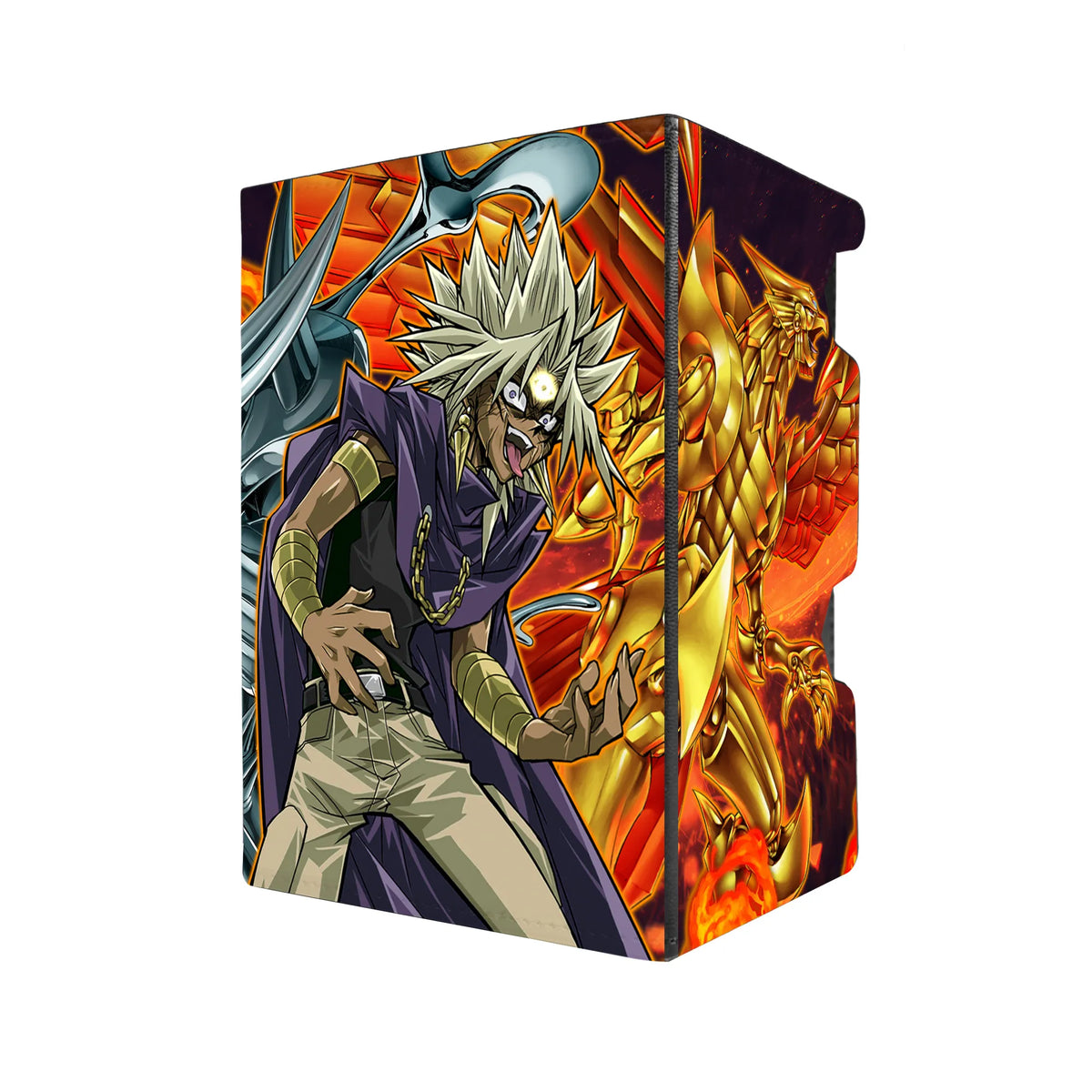 Here's another quality black deck box from LDB Duel featuring our exclusive Dark Marik art. Fits all types of trading card games, including Pokémon, Yu-Gi-Oh! and Magic The Gathering. The perfect card holder for the TCG player safely holds up to 100 double-sleeved cards. EVEN in extra thick sleeves. Comes with a pull-out dice tray. Yami-Marik-yugioh-tcg-accessories-card-storage-LDB-Duel