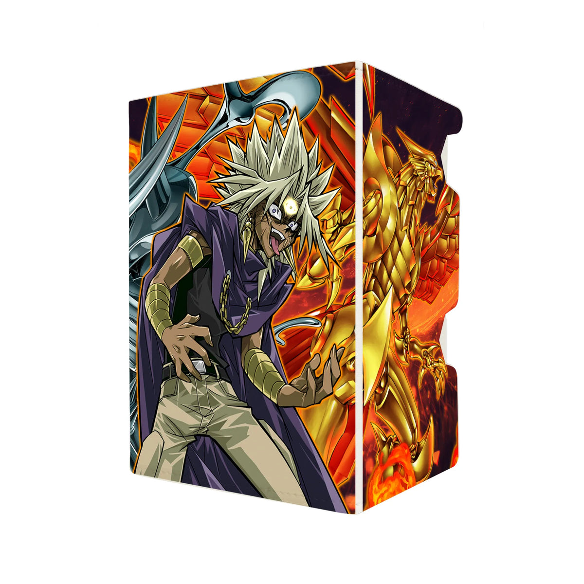 Here's another quality white deck box from LDB Duel featuring our exclusive Dark Marik art. Fits all types of trading card games, including Pokémon, Yu-Gi-Oh! and Magic The Gathering. The perfect card holder for the TCG player safely holds up to 100 double-sleeved cards. EVEN in extra thick sleeves. Comes with a pull-out dice tray. Yami-Marik-yugioh-tcg-accessories-card-storage-LDB-Duel