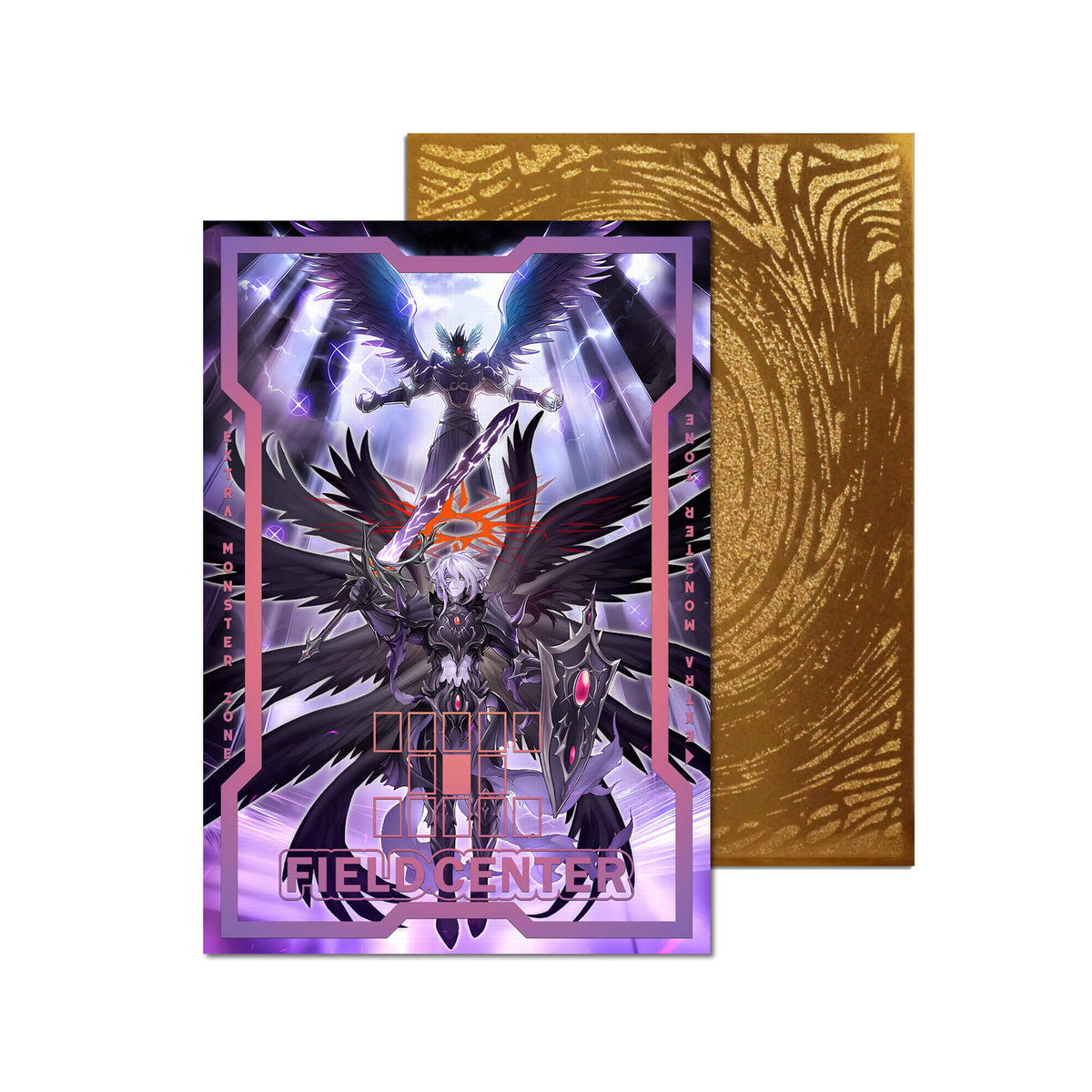 Level up your game with our custom-printed metal field centers, featuring exclusive Darklord Archetype artwork in gold metal. Durable, scratch-resistant, and embossed with the iconic Yu-Gi-Oh! card back, these slim field centers fit perfectly in card sleeves. Darklord-yugioh-mtg-pokemon-metal-card-embossed-design-custom-artwork-duel-accessories-ldb-duel
