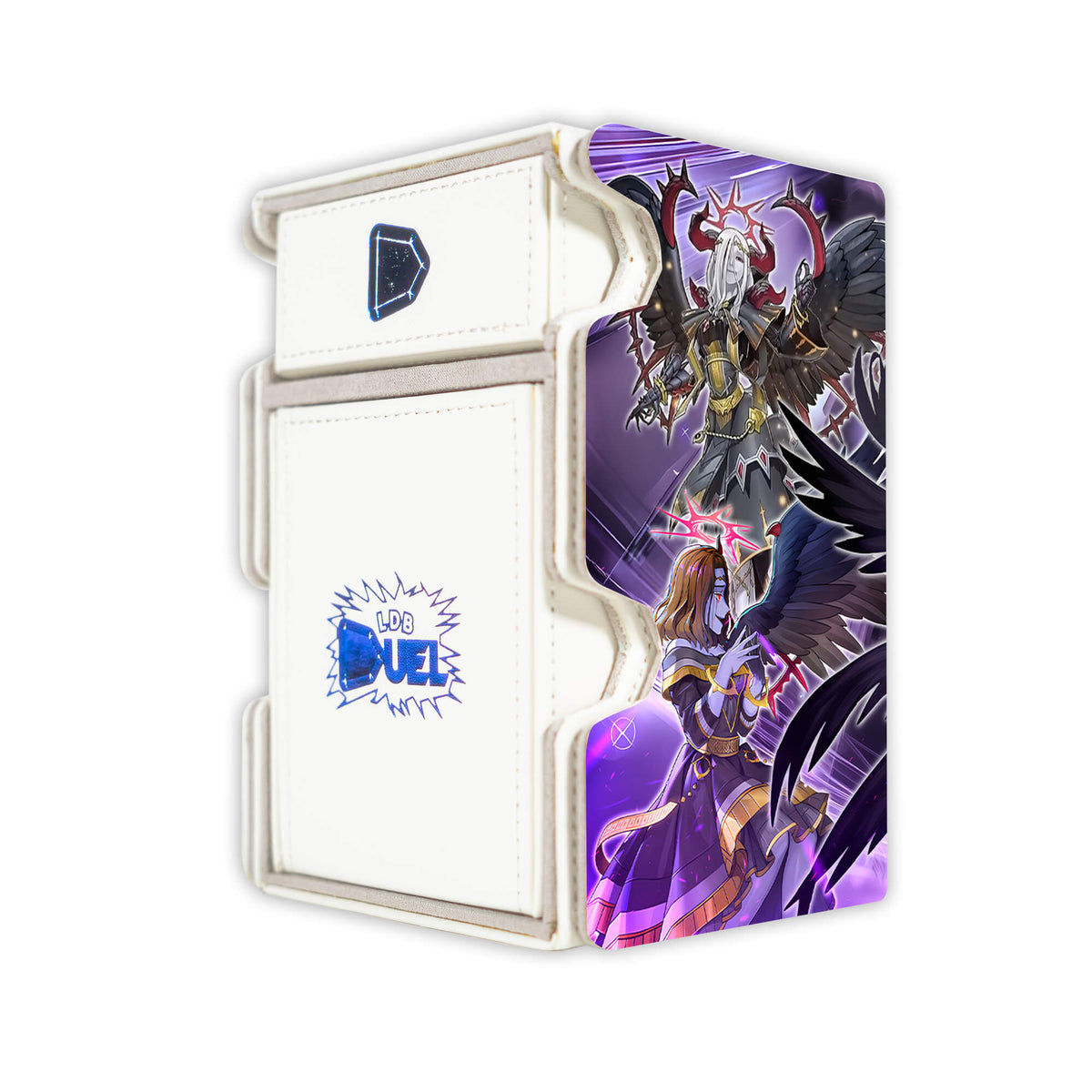 Here is the Right View of the Darklord Archetype Mach 3 White Deck Box. Tinia-yugioh-deck-tray-dice-tray-LDB-Duel