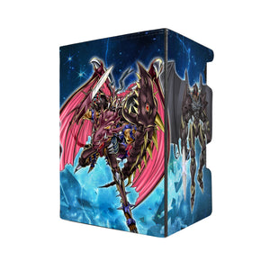 Here's another quality black deck box from LDB Duel featuring our exclusive Destiny Hero art. Fits all types of trading card games, including Pokémon, Yu-Gi-Oh! and Magic The Gathering. The perfect card holder for the TCG player safely holds up to 100 double-sleeved cards. EVEN in extra thick sleeves. Comes with a pull-out dice tray. Dark-Law-yugioh-mtg-pokemon-tcg-accessories-card-storage-LDB-Duel