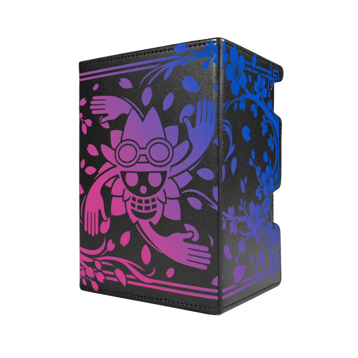 Here's another quality black deck box from LDB Duel featuring our exclusive Devil Child Nico Robin art. Fits all types of trading card games, including Pokémon, Yu-Gi-Oh! and Magic The Gathering. The perfect card holder for the TCG player safely holds up to 100 double-sleeved cards. EVEN in extra thick sleeves. Comes with a pull-out dice tray. Nico-Robin-onepie-tcg-accessories-card-storage-LDB-Duel