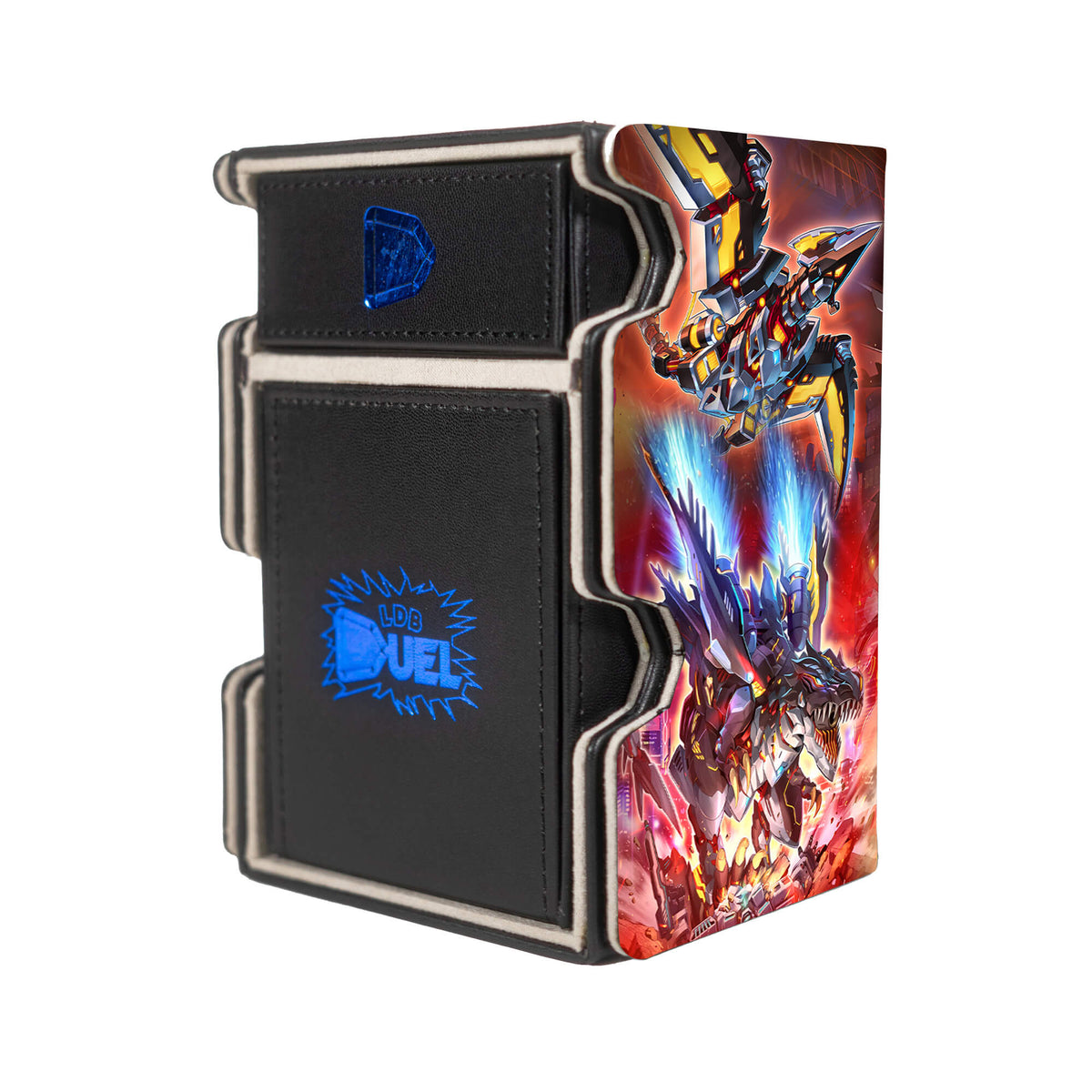 Here is the Right View of the Dinomorphia Archetype Mach 3 Black Deck Box. Frenzy-yugioh-deck-tray-dice-tray-LDB-Duel