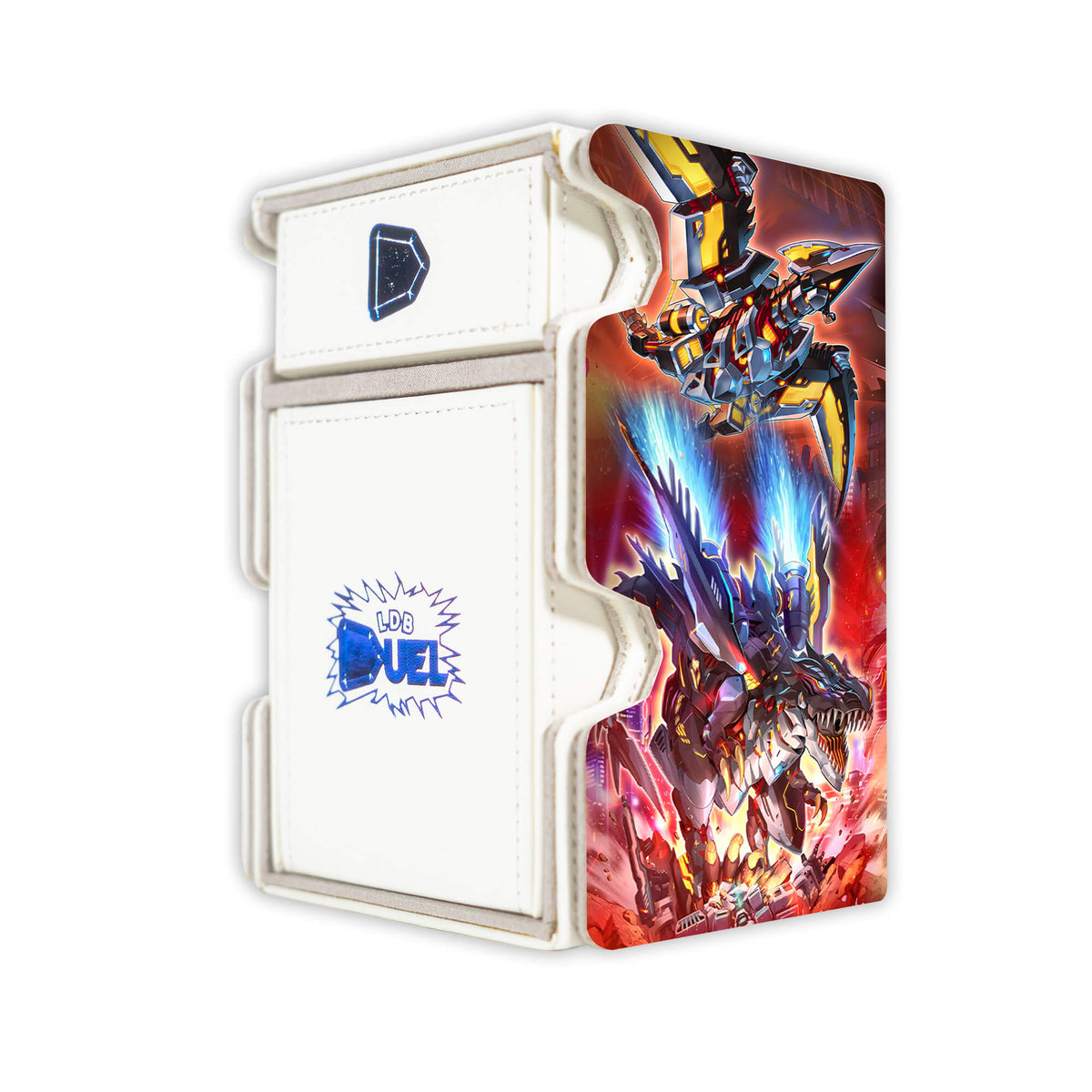 Here is the Right View of the Dinomorphia Archetype Mach 3 White Deck Box. Dinoruffia-yugioh-deck-tray-dice-tray-LDB-Duel