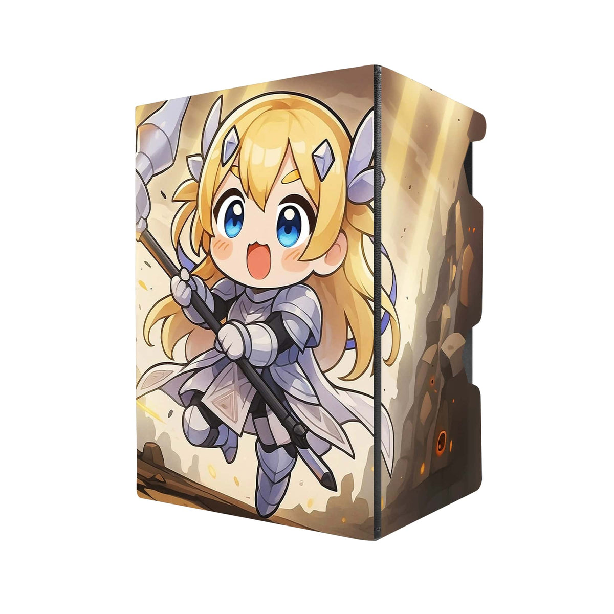 Here's another quality black deck box from LDB Duel featuring our exclusive Dogmatika Ecclesia, the Virtuous art. Fits all types of trading card games, including Pokémon, Yu-Gi-Oh! and Magic The Gathering. The perfect card holder for the TCG player safely holds up to 100 double-sleeved cards. EVEN in extra thick sleeves. Comes with a pull-out dice tray. Dogmatika-yugioh-tcg-accessories-card-storage-LDB-Duel