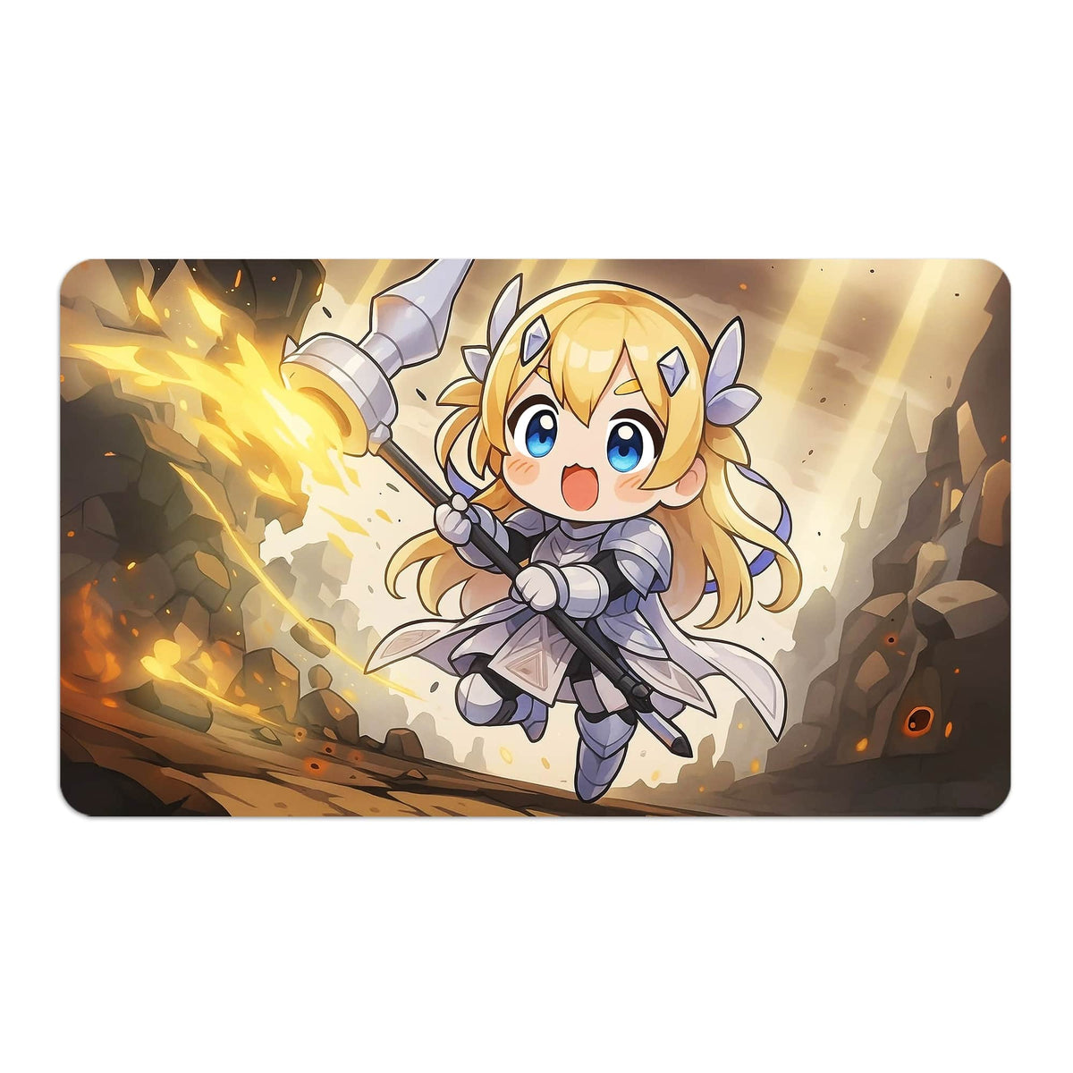 Transform your dueling experience with LDB Duel featuring our exclusive art Dogmatika Ecclesia, the Virtuous playmat! Featuring a soft cloth top for smooth card movement and a durable rubber back for a secure grip, this 24x14 inch mat is machine washable and safe for cards and sleeves. Dragma-yugioh-mtg-pokemon-custom-artwork-premium-durable-rubber-ldb-duel
