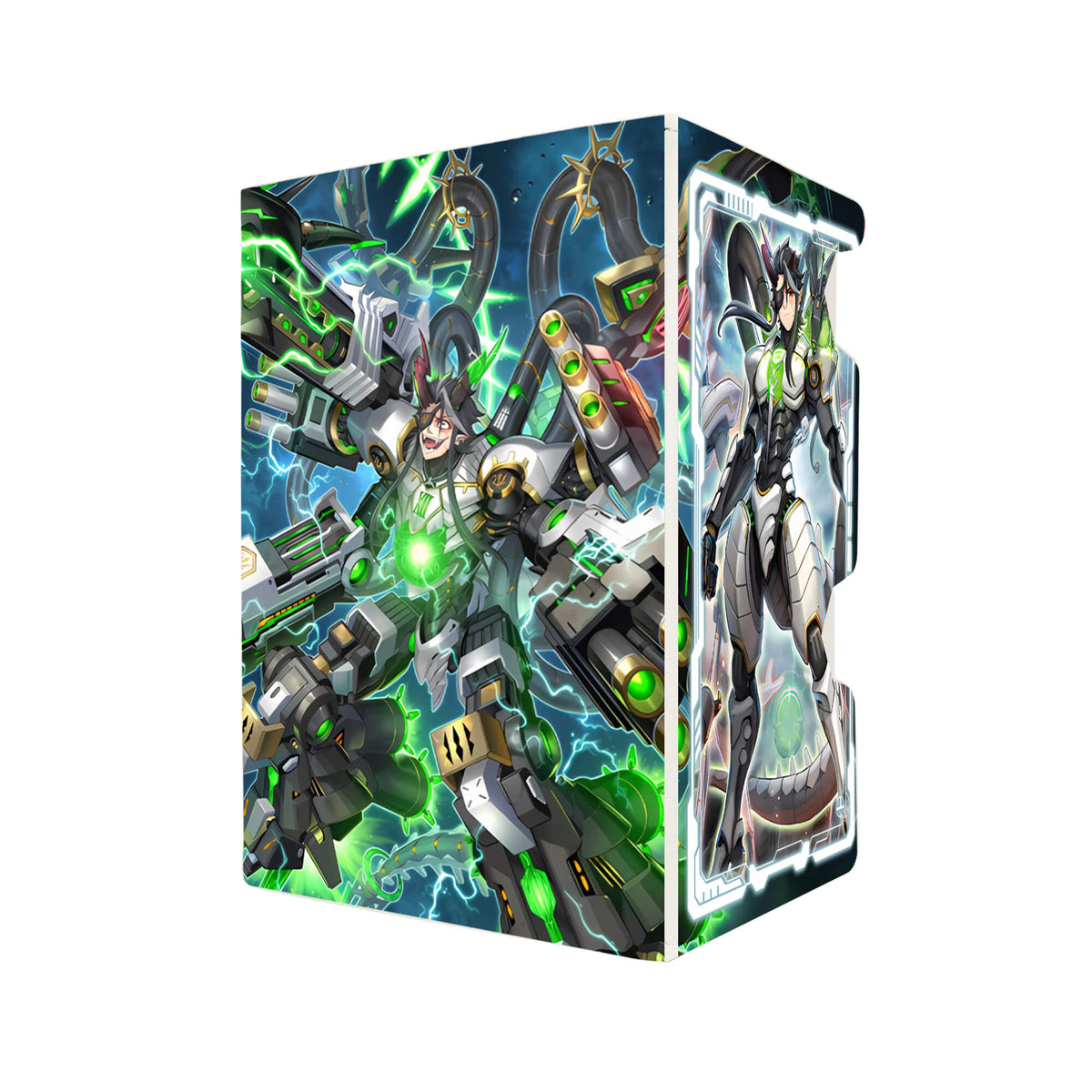 Here's another quality white deck box from LDB Duel featuring our exclusive DoomZ Archetype art. Fits all types of trading card games, including Pokémon, Yu-Gi-Oh! and Magic The Gathering. The perfect card holder for the TCG player safely holds up to 100 double-sleeved cards. EVEN in extra thick sleeves. Comes with a pull-out dice tray. Drastrius-ygo-magic-digimon-card-protector-gaming-accesories-LDB-Duel