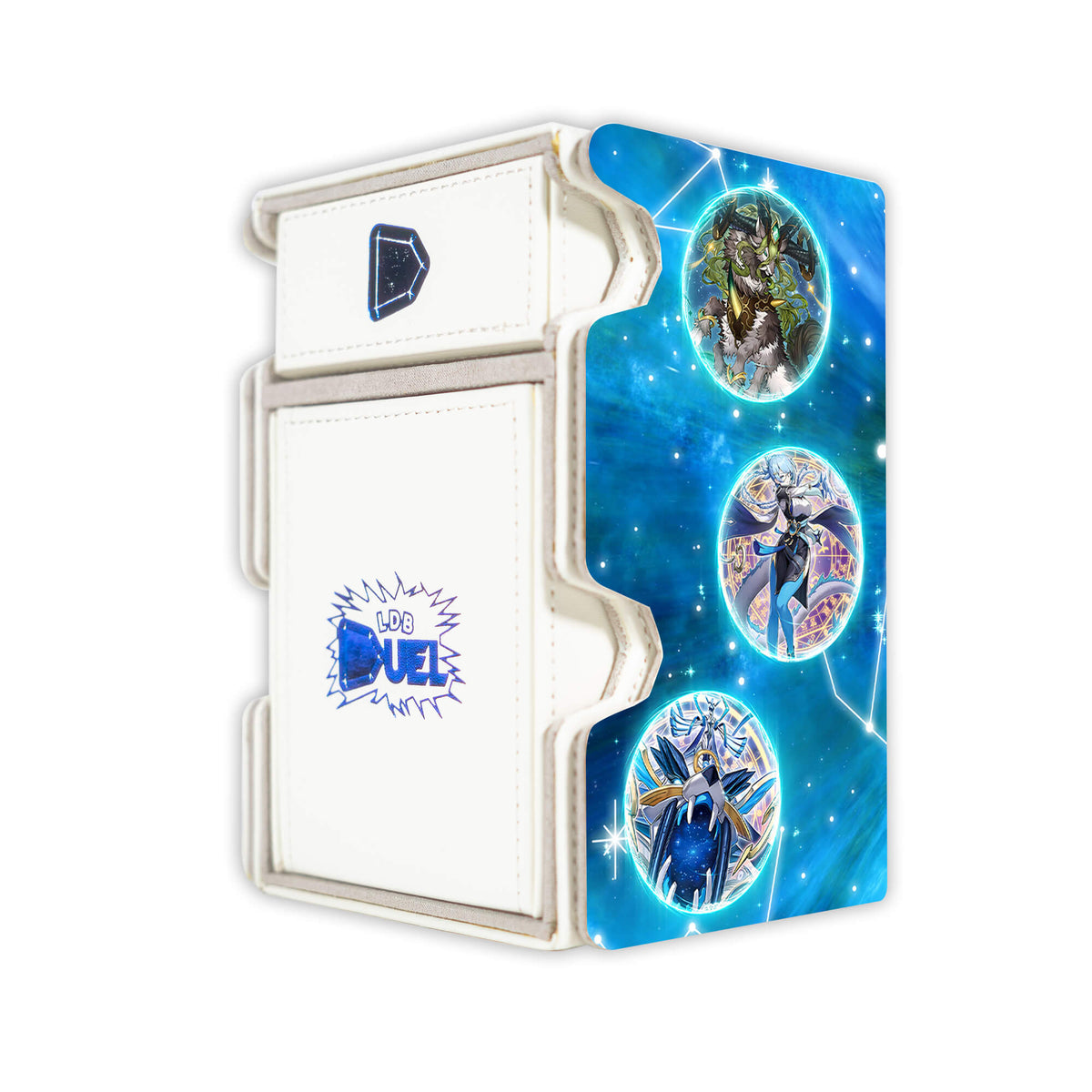 Here is the Right View of the Dracotail Archetype Mach 3 White Deck Box. Lucias-yugioh-deck-tray-dice-tray-LDB-Duel