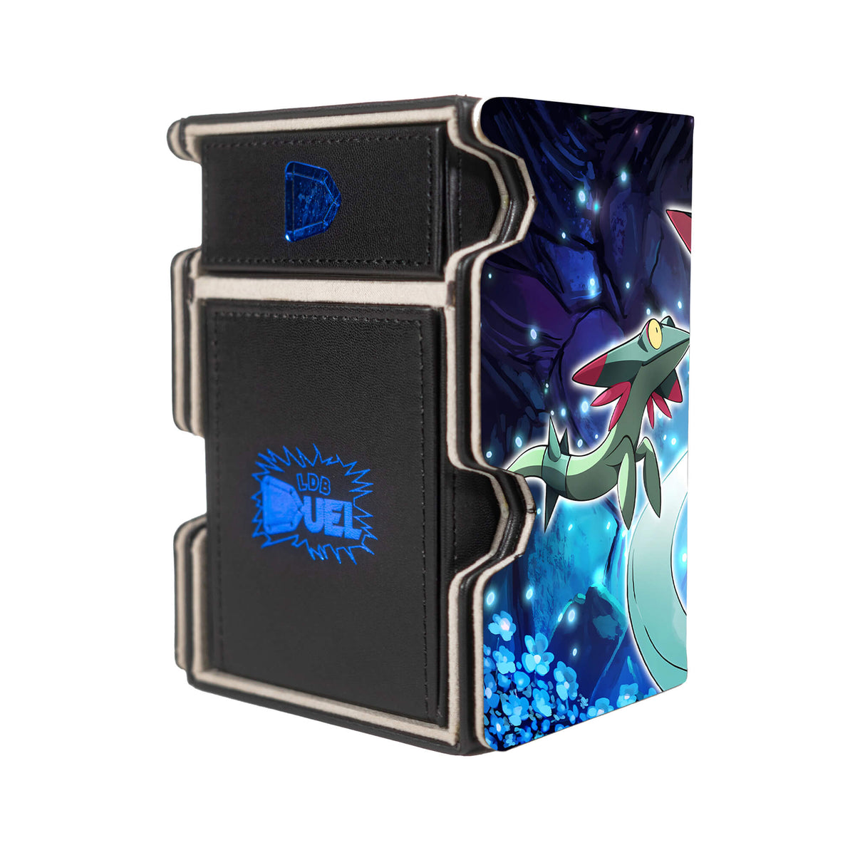 Here is the Right View of the Dragapult Evolutions Mach 3 Black Deck Box. Astonish-pokemon-deck-tray-dice-tray-LDB-Duel