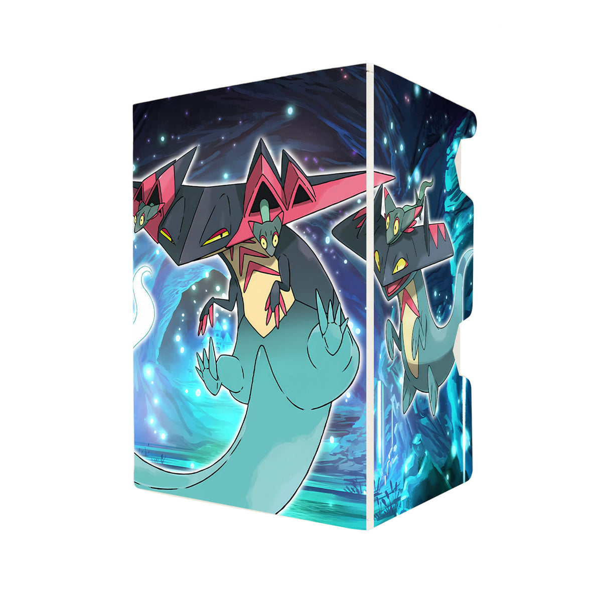 Here's another quality white deck box from LDB Duel featuring our exclusive Dragapult Evolutions art. Fits all types of trading card games, including Pokémon, Yu-Gi-Oh! and Magic The Gathering. The perfect card holder for the TCG player safely holds up to 100 double-sleeved cards. EVEN in extra thick sleeves. Comes with a pull-out dice tray. Astonish-pokemon-ygo-magic-digimon-card-protector-gaming-accesories-LDB-Duel