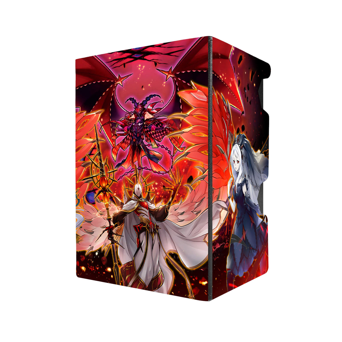 Here's another quality black deck box from LDB Duel featuring our exclusive Dramaturge of Despia art. Fits all types of trading card games, including Pokémon, Yu-Gi-Oh! and Magic The Gathering. The perfect card holder for the TCG player safely holds up to 100 double-sleeved cards. EVEN in extra thick sleeves. Comes with a pull-out dice tray. Despia-yugioh-tcg-accessories-card-storage-LDB-Duel