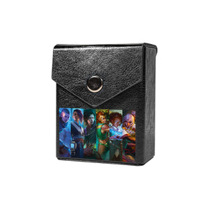 Enhance your TCG storage with the Duskmourn - House of Horror Mach 2 Black deck box, available in options for 60 or 80 single-card sleeves. Sold by LDB Duel. Crafted from durable faux leather, it includes a built-in belt loop, a strong magnetic snap, and showcases our exclusive Duskmourn - House of Horror design—ideal for TCG enthusiasts on the move! Cynical-Opportunist-mtg-yugioh-pokemon-tcg-accessories-card-storage-LDB-Duel-black