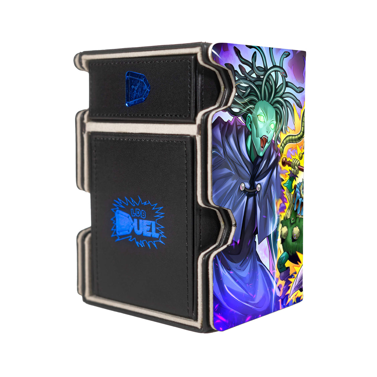 Here is the Right View of the Ectoplasmic Fortification Mach 3 Black Deck Box. Ghosts-yugioh-deck-tray-dice-tray-LDB-Duel