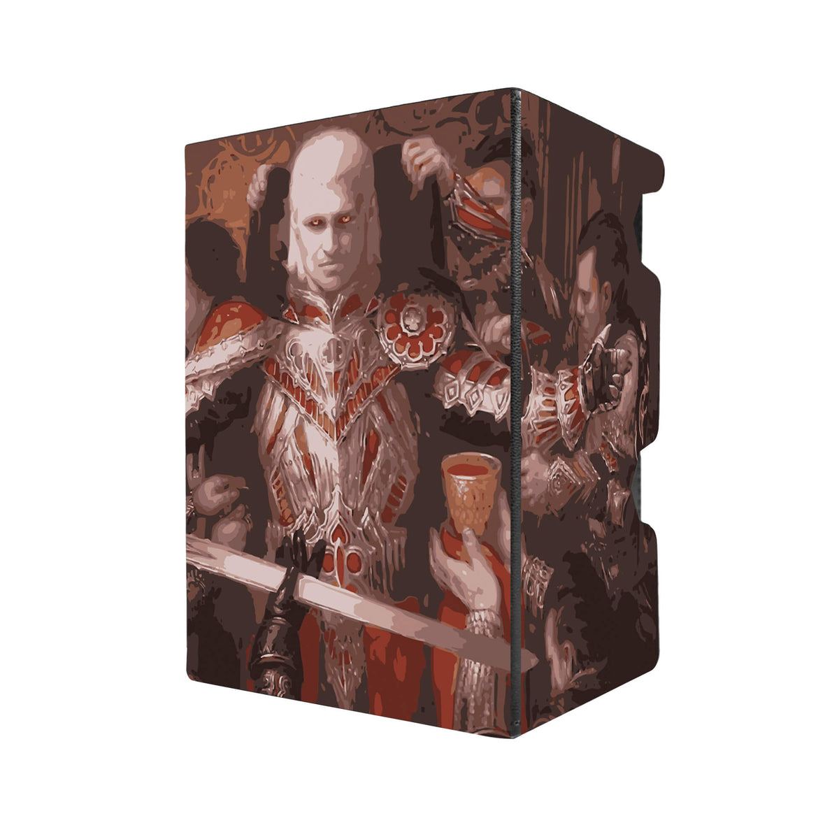 Here's another quality black deck box from LDB Duel featuring our exclusive Edgar Markov art. Fits all types of trading card games, including Pokémon, Yu-Gi-Oh! and Magic The Gathering. The perfect card holder for the TCG player safely holds up to 100 double-sleeved cards. EVEN in extra thick sleeves. Comes with a pull-out dice tray. Edgar-mtg-tcg-accessories-card-storage-LDB-Duel