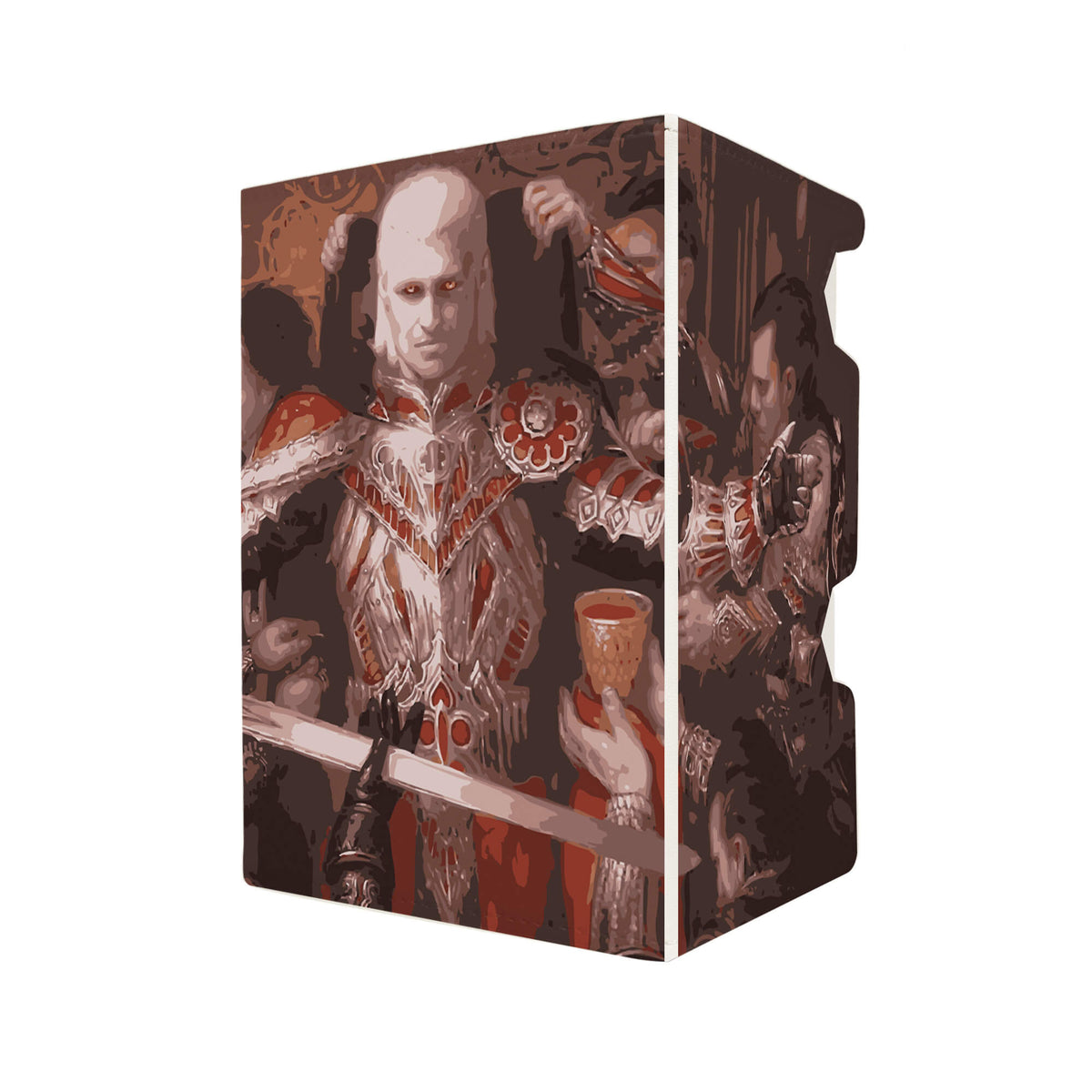Here's another quality white deck box from LDB Duel featuring our exclusive Edgar Markov art. Fits all types of trading card games, including Pokémon, Yu-Gi-Oh! and Magic The Gathering. The perfect card holder for the TCG player safely holds up to 100 double-sleeved cards. EVEN in extra thick sleeves. Comes with a pull-out dice tray. Edgar-mtg-tcg-accessories-card-storage-LDB-Duel