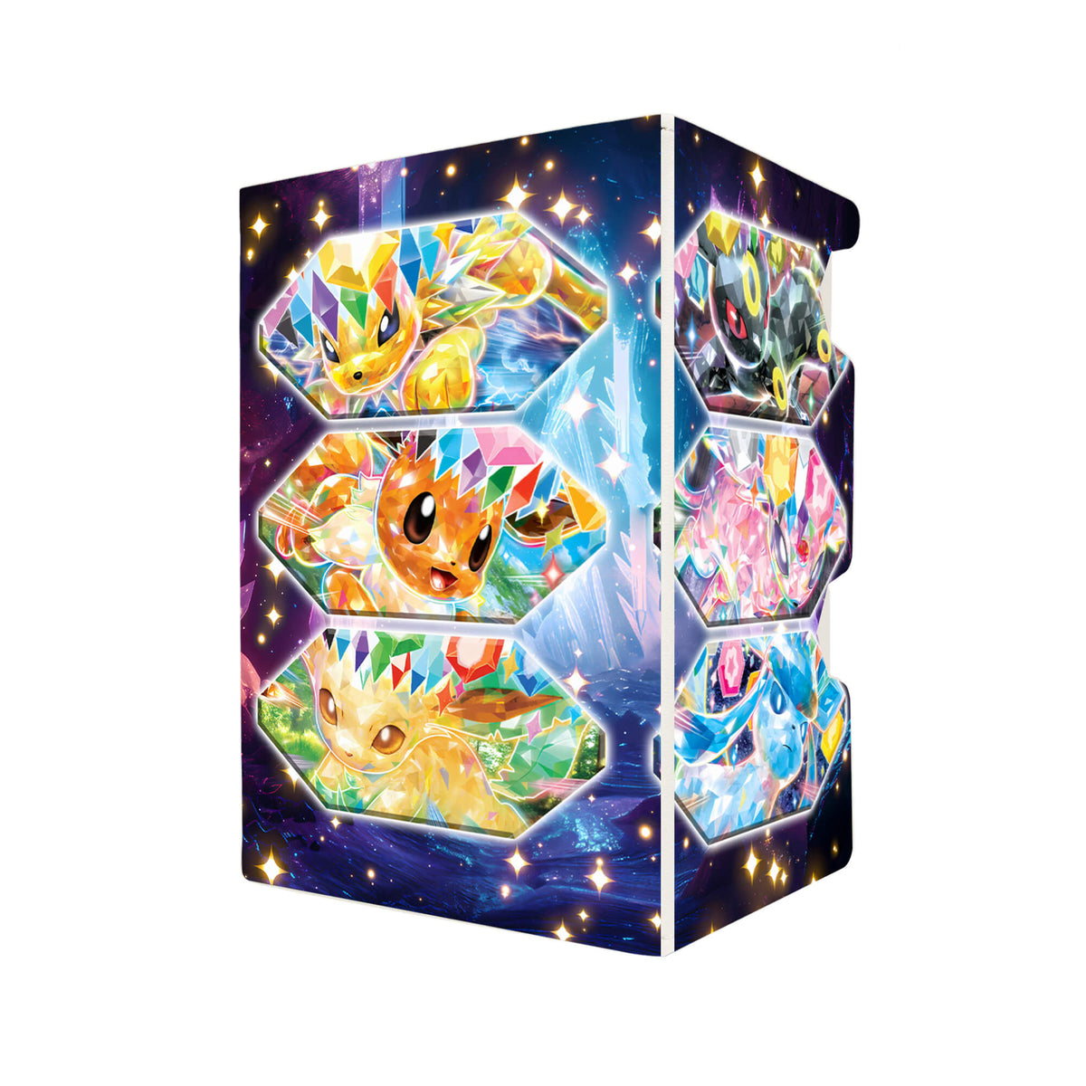 Here's another quality white deck box from LDB Duel featuring our exclusive Eevee Evolutions art. Fits all types of trading card games, including Pokémon, Yu-Gi-Oh! and Magic The Gathering. The perfect card holder for the TCG player safely holds up to 100 double-sleeved cards. EVEN in extra thick sleeves. Comes with a pull-out dice tray. Leafeon-pokemon-ygo-magic-digimon-card-protector-gaming-accesories-LDB-Duel