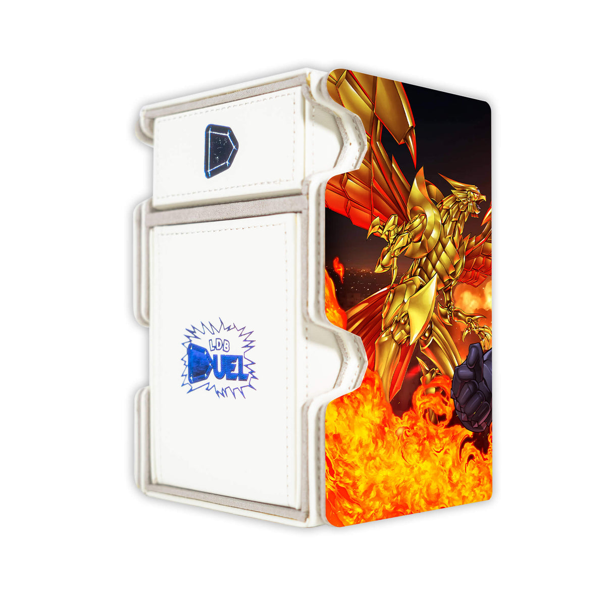 Here is the Right View of the Egyptian Gods Mach 3 White Deck Box. Fist-of-Fate-yugioh-deck-tray-dice-tray-LDB-Duel