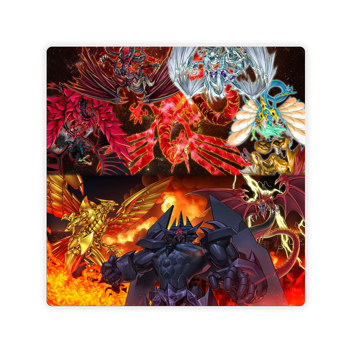 Upgrade your dueling game with LDB Duel featuring our exclusive Egyptian Gods x Signer Dragons double mat! Designed with a premium cloth surface for effortless card handling and a sturdy rubber base for maximum stability, this 24x24 inch mat offers both style and practicality. It's card and sleeve-friendly, plus machine washable for easy upkeep! Signer-&-Legendary-Gods-yugioh-mtg-pokemon-custom-artwork-premium-durable-rubber-ldb-duel 