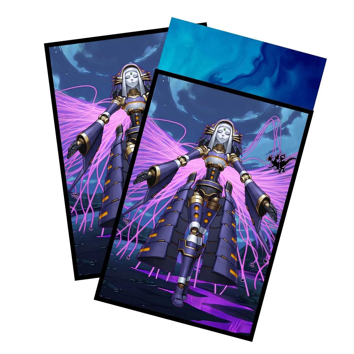 Enhance your cards with our elegant black border card sleeves, featuring a sleek, sophisticated design for a bold, modern aesthetic. From LDB Duel. Perfect for showcasing your collection, these sleeves are printed with our exclusive El Shaddoll Construct design. El-Shaddoll-yugioh-card-protection-standard-japanese-dragon-shield-LDB-Duel-black