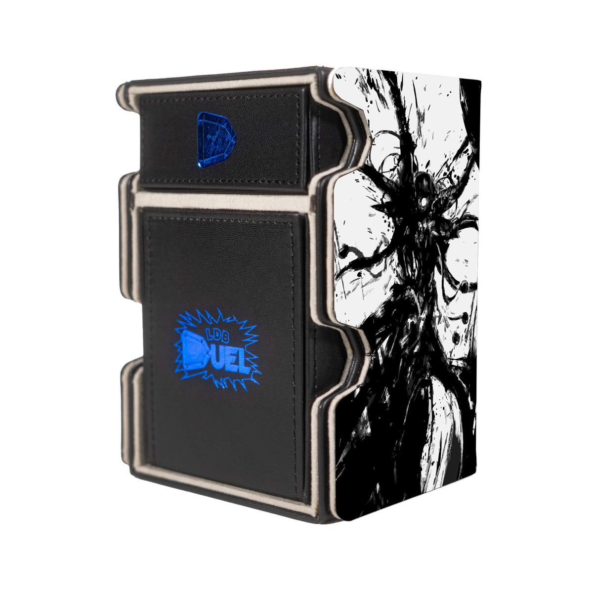 Here is the Right View of the Elesh Norn, Mother of Machines Mach 3 Black Deck Box. Phyrexian-Praetor-mtg-deck-tray-dice-tray-LDB-Duel