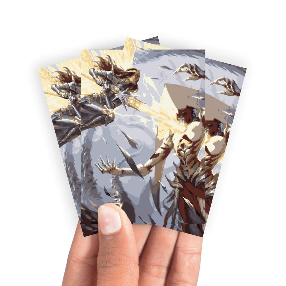 Keep your cards safe and stylish with our borderless card sleeves. Designed edge-to-edge to showcase your artwork, they offer a sleek, modern aesthetic. From LDB Duel, printed with the exclusive Elspeth's Smite design for a fresh, premium feel.Uncommon-mtg-card-protection-standard-japanese-dragon-shield-LDB-Duel-borderless