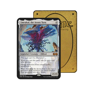 Level up your game with our custom-printed metal orica cards, featuring exclusive Emrakul, the Aeons Torn artwork in gold metal. Durable, scratch-resistant, and embossed with the iconic Yu-Gi-Oh! card back, these slim orica cards fit perfectly in card sleeves. Eldrazi-mtg-yugioh-pokemon-metal-card-embossed-design-custom-artwork-duel-accessories-ldb-duel
