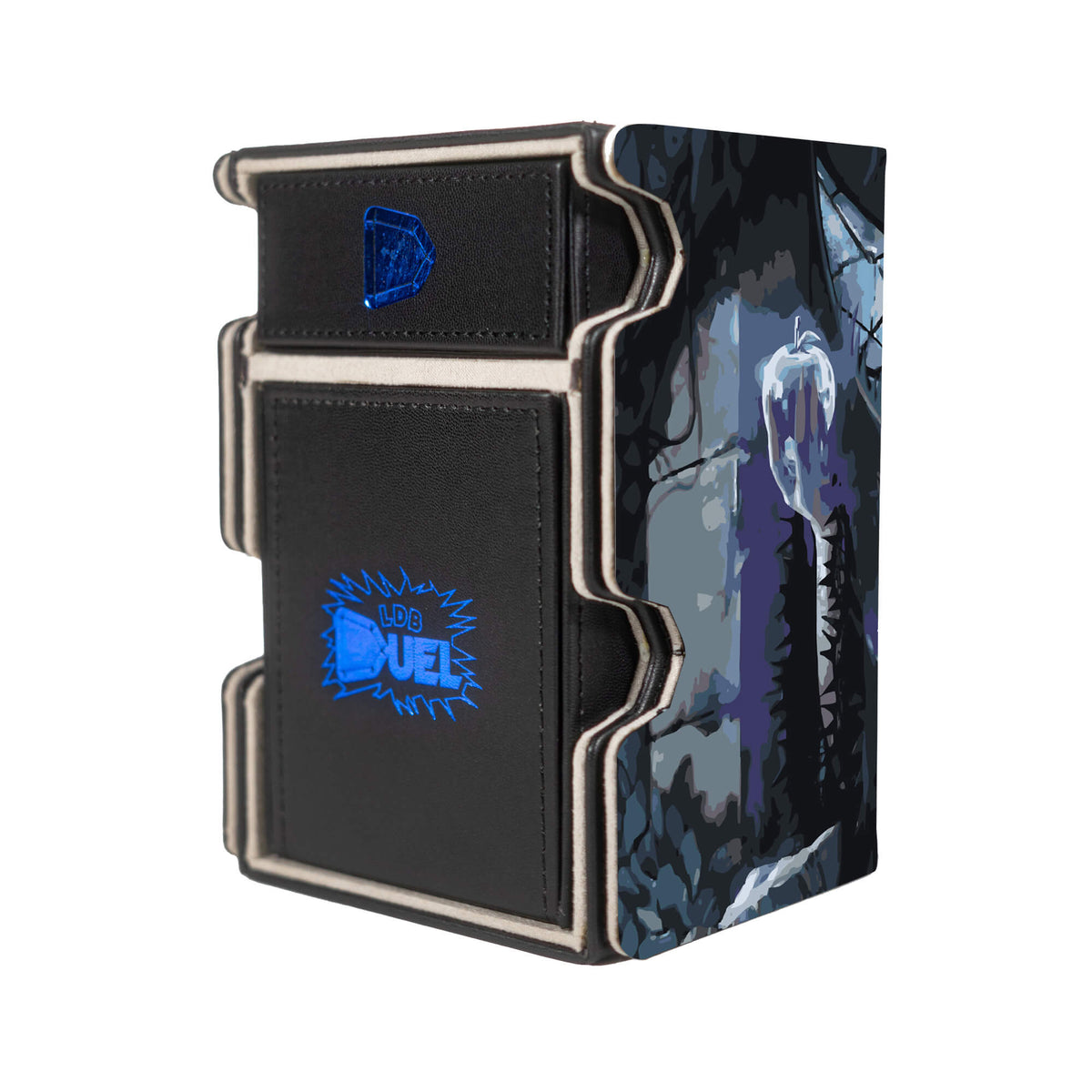 Here is the Right View of the Eriette of the Charmed Apple Mach 3 Black Deck Box. Legendary-Creature-mtg-deck-tray-dice-tray-LDB-Duel