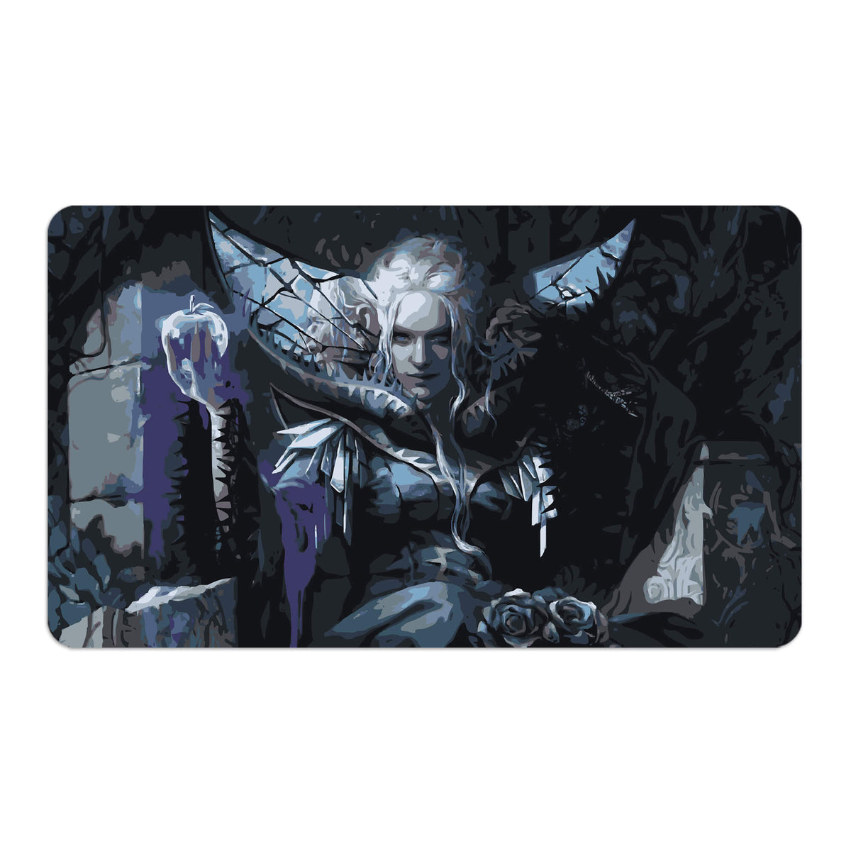 Transform your dueling experience with LDB Duel featuring our exclusive art Eriette of the Charmed Apple playmat! Featuring a soft cloth top for smooth card movement and a durable rubber back for a secure grip, this 24x14 inch mat is machine washable and safe for cards and sleeves. Eriette-mtg-custom-artwork-premium-durable-rubber-ldb-duel