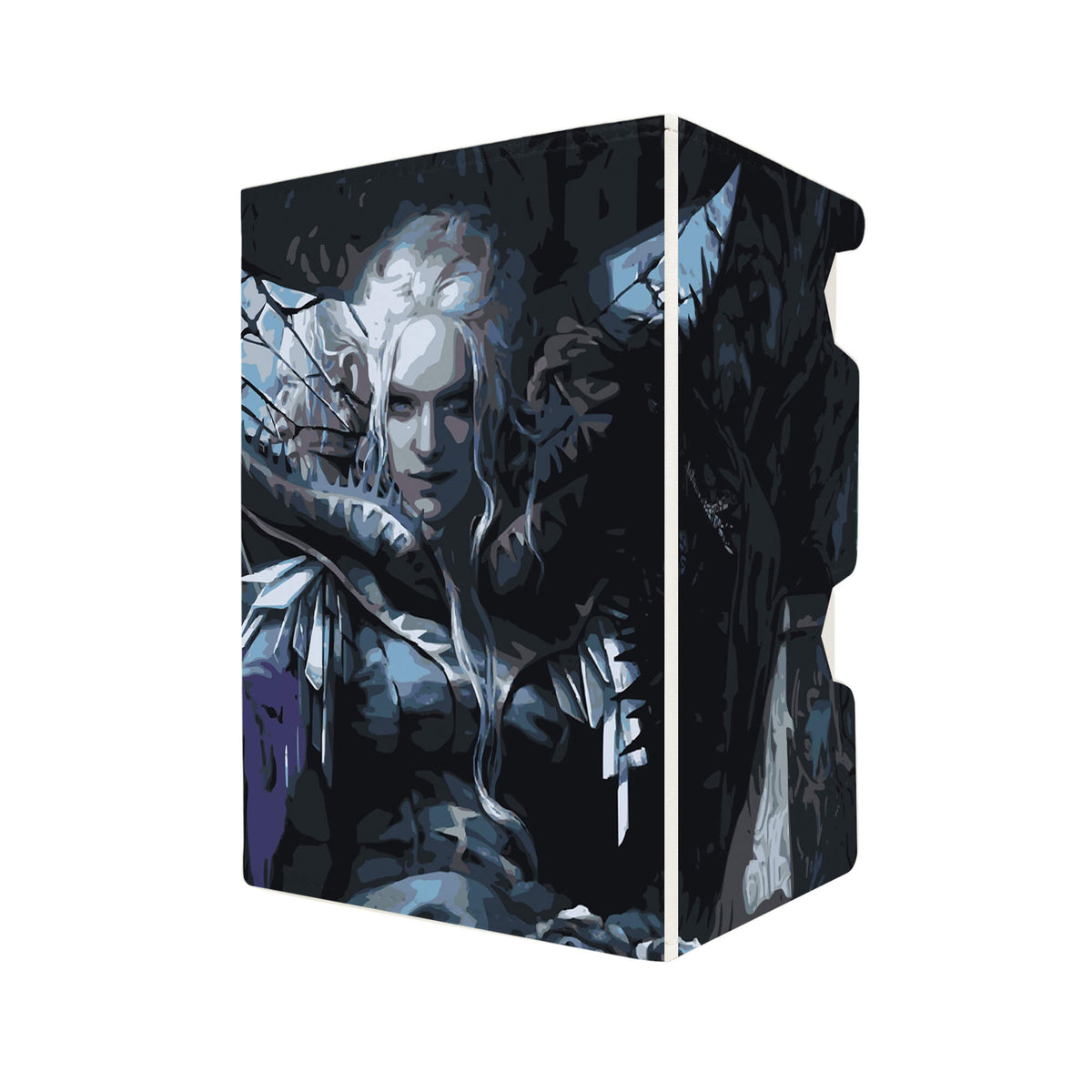 Here's another quality white deck box from LDB Duel featuring our exclusive Eriette of the Charmed Apple art. Fits all types of trading card games, including Pokémon, Yu-Gi-Oh! and Magic The Gathering. The perfect card holder for the TCG player safely holds up to 100 double-sleeved cards. EVEN in extra thick sleeves. Comes with a pull-out dice tray. Eriette-mtg-tcg-accessories-card-storage-LDB-Duel