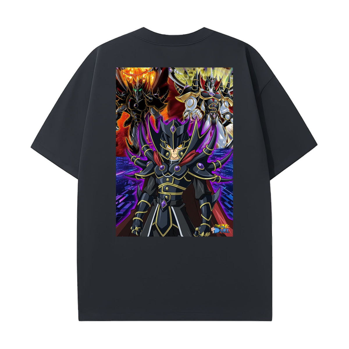 Level up your look with the premium Evil HERO T-shirt design from LDB Duel. Crafted from soft, breathable cotton and finished with vibrant DTF printing, this black t-shirt is designed for comfort that lasts. Featuring a bold back design, it’s perfect for anime fans, TCG players, and gamers who want to stand out, whether at events, tournaments, or just relaxing with friends.  Dark-Knight-anime-ygo-magic-tshirt-gaming-accesories-LDB-Duel