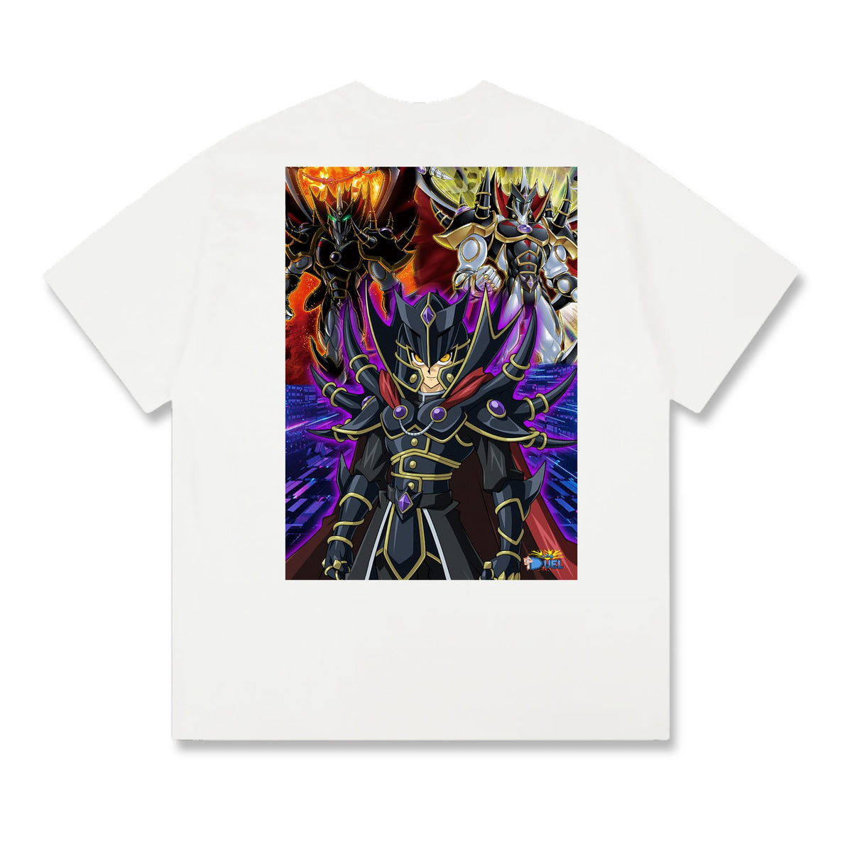Level up your look with the premium Evil HERO T-shirt design from LDB Duel. Crafted from soft, breathable cotton and finished with vibrant DTF printing, this white t-shirt is designed for comfort that lasts. Featuring a bold back design, it’s perfect for anime fans, TCG players, and gamers who want to stand out, whether at events, tournaments, or just relaxing with friends. Yugioh-anime-magic-tshirt-gaming-accesories-LDB-Duel