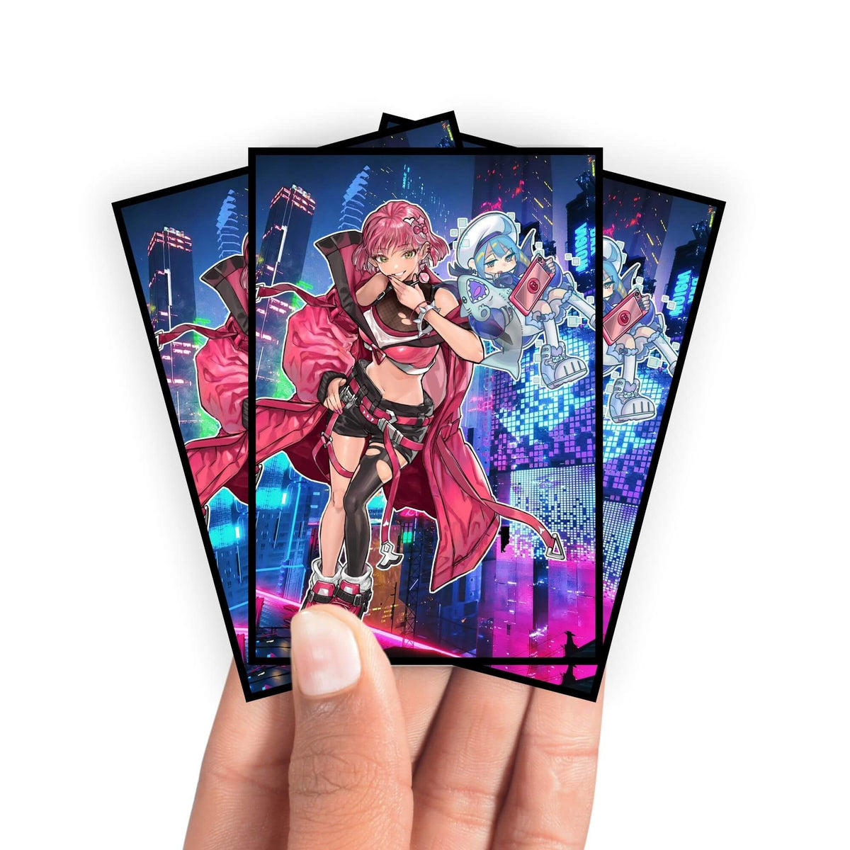 Enhance your cards with our elegant black border card sleeves, featuring a sleek, sophisticated design for a bold, modern aesthetic. From LDB Duel. Perfect for showcasing your collection, these sleeves are printed with our exclusive Evil Twin Ki-sikil design. Frost-yugioh-mtg-pokemon-card-protection-standard-japanese-dragon-shield-LDB-Duel-black