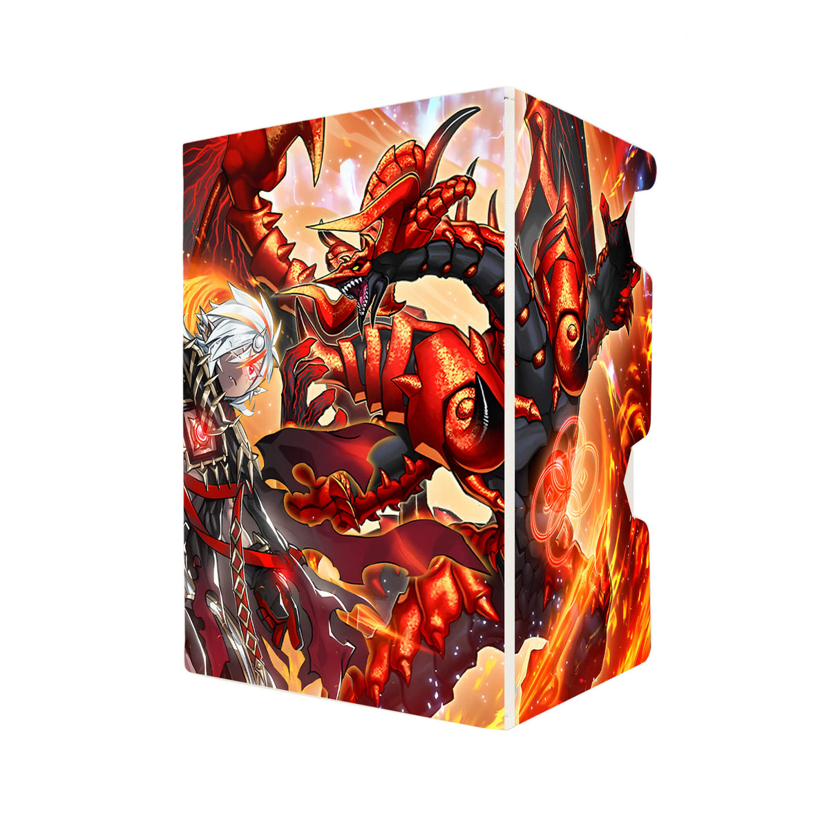 Here's another quality white deck box from LDB Duel featuring our exclusive Fallen of Albaz art. Fits all types of trading card games, including Pokémon, Yu-Gi-Oh! and Magic The Gathering. The perfect card holder for the TCG player safely holds up to 100 double-sleeved cards. EVEN in extra thick sleeves. Comes with a pull-out dice tray. Alba-Lenatus-ygo-magic-digimon-card-protector-gaming-accesories-LDB-Duel