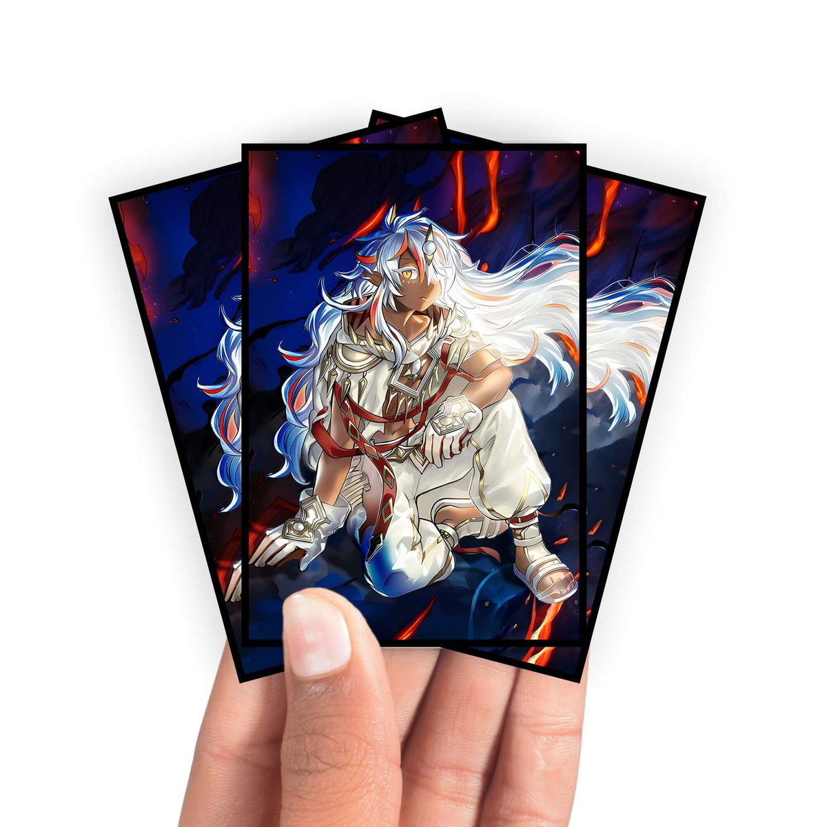 Enhance your cards with our elegant black border card sleeves, featuring a sleek, sophisticated design for a bold, modern aesthetic. From LDB Duel. Perfect for showcasing your collection, these sleeves are printed with our exclusive Fallen of the White Dragon design. Albaz-yugioh-mtg-pokemon-card-protection-standard-japanese-dragon-shield-LDB-Duel-black