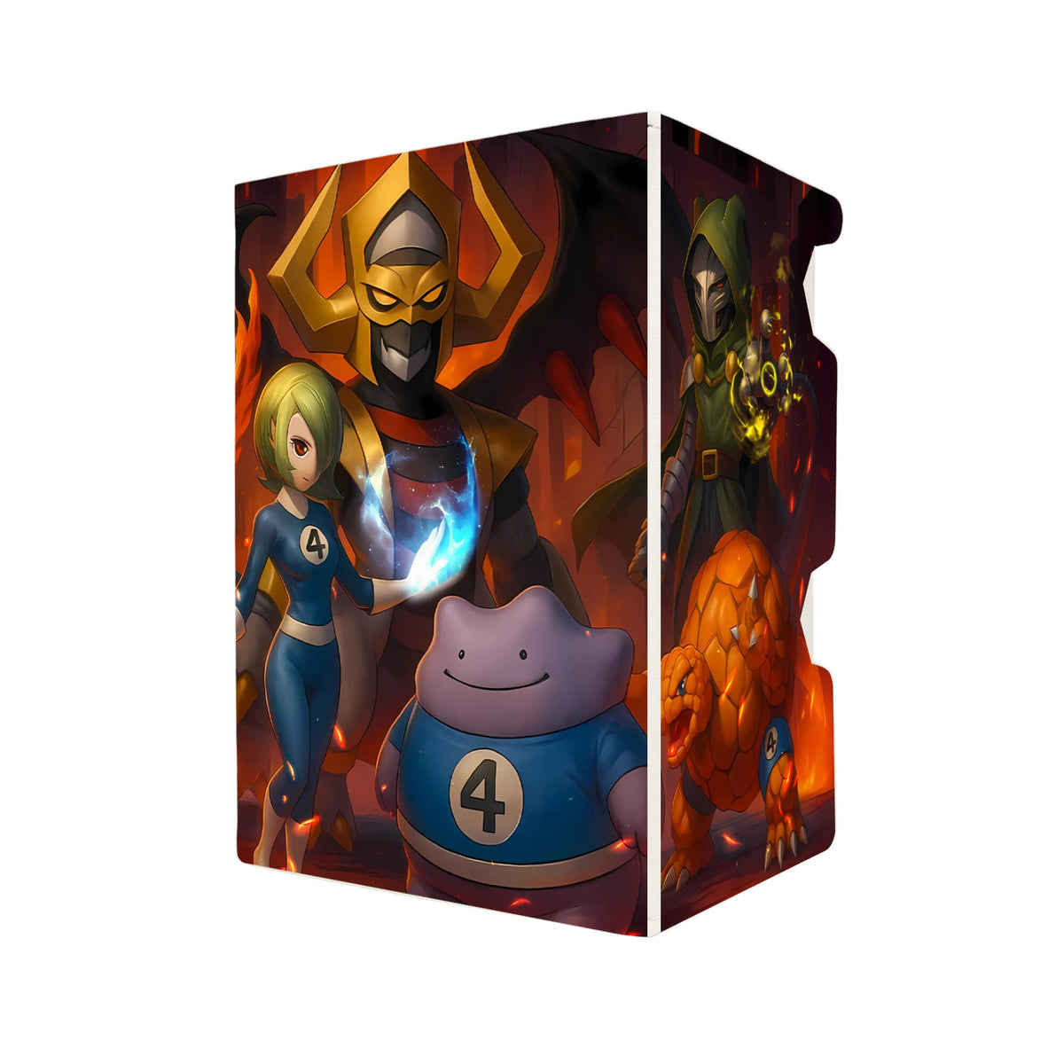 Here's another quality white deck box from LDB Duel featuring our exclusive Fantastic Four x Pokemon art. Fits all types of trading card games, including Pokémon, Yu-Gi-Oh! and Magic The Gathering. The perfect card holder for the TCG player safely holds up to 100 double-sleeved cards. EVEN in extra thick sleeves. Comes with a pull-out dice tray. Invisible-Woman-pokemon-ygo-magic-digimon-card-protector-gaming-accesories-LDB-Duel