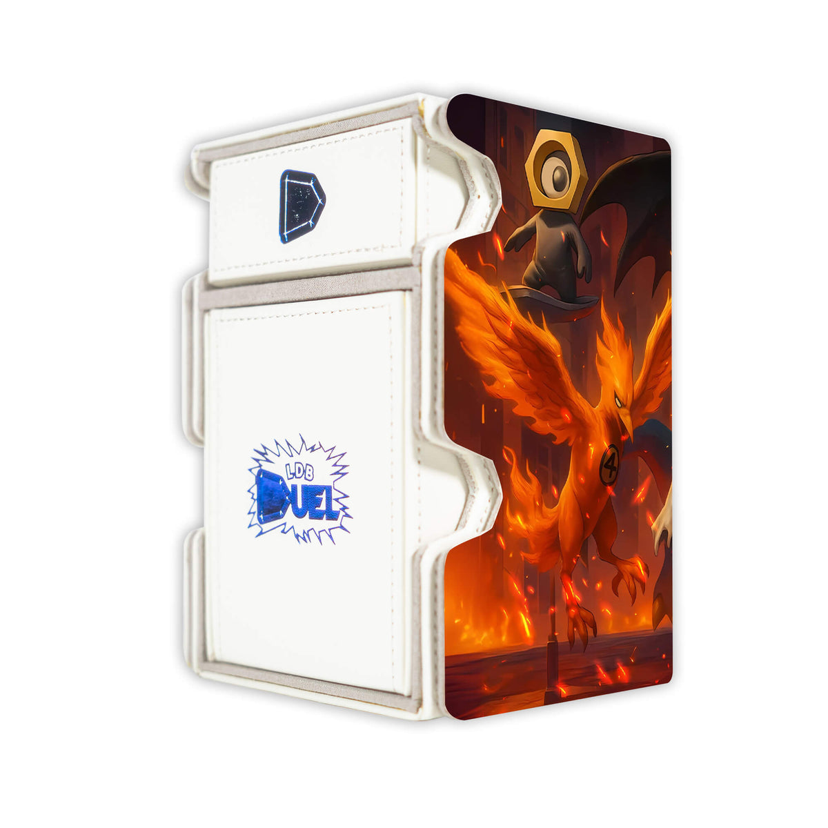 Here is the Right View of the Fantastic Four x Pokemon Mach 3 White Deck Box. The-Thing-pokemon-yugioh-deck-tray-dice-tray-LDB-Duel