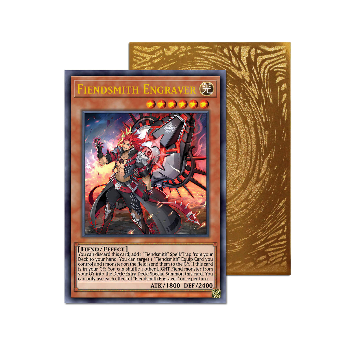 Level up your game with our custom-printed metal orica cards, featuring exclusive Fiendsmith Engraver artwork in gold metal. Durable, scratch-resistant, and embossed with the iconic Yu-Gi-Oh! card back, these slim orica cards fit perfectly in card sleeves. Fiendsmith-yugioh-mtg-pokemon-metal-card-embossed-design-custom-artwork-duel-accessories-ldb-duel