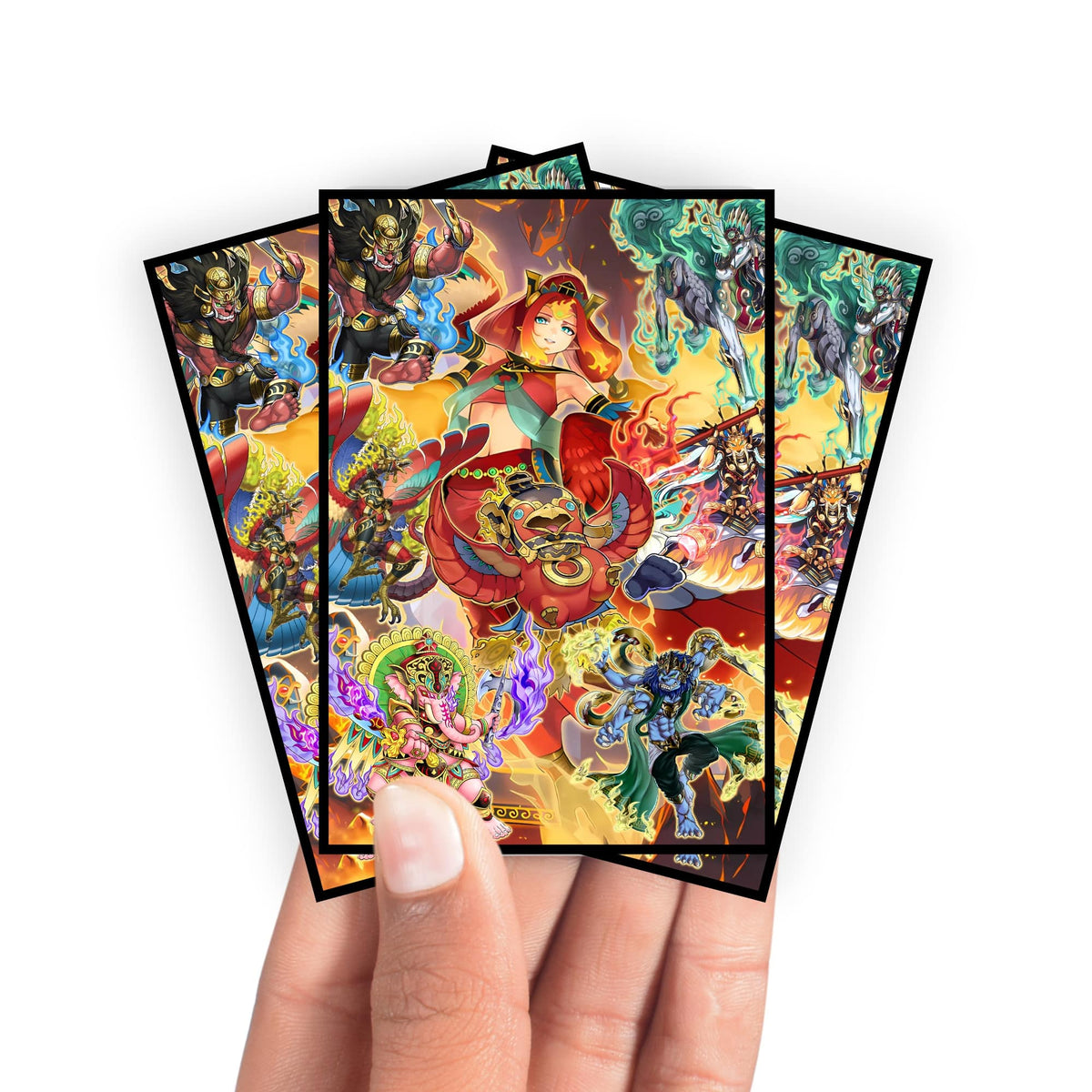 Enhance your cards with our elegant black border card sleeves, featuring a sleek, sophisticated design for a bold, modern aesthetic. From LDB Duel. Perfect for showcasing your collection, these sleeves are printed with our exclusive Fire King Archetype design. Arvata-yugioh-mtg-pokemon-card-protection-standard-japanese-dragon-shield-LDB-Duel-black